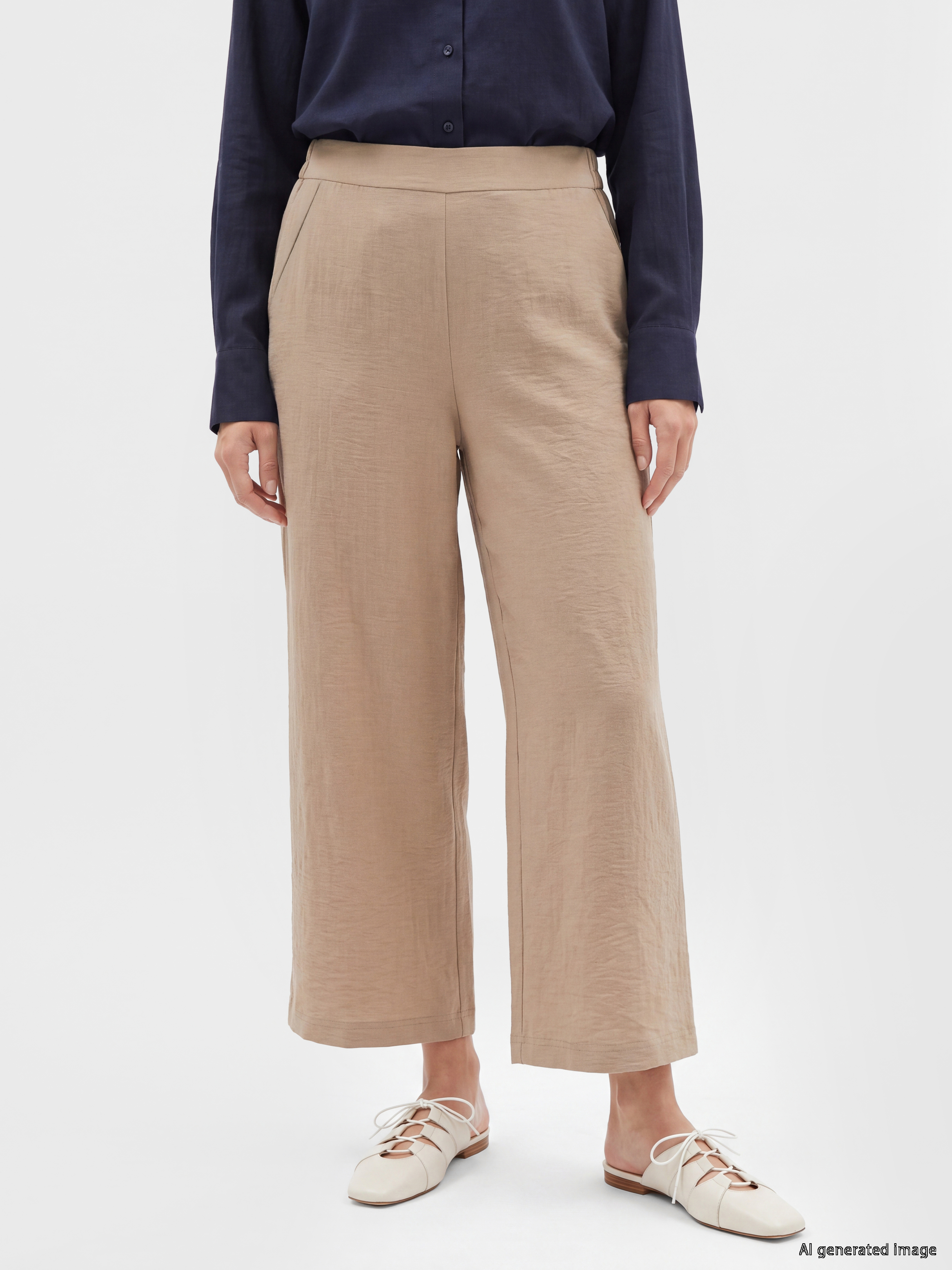 LCW Modest Beli Lastikli Geniş Paça Kadın Pantolon görsel 2
