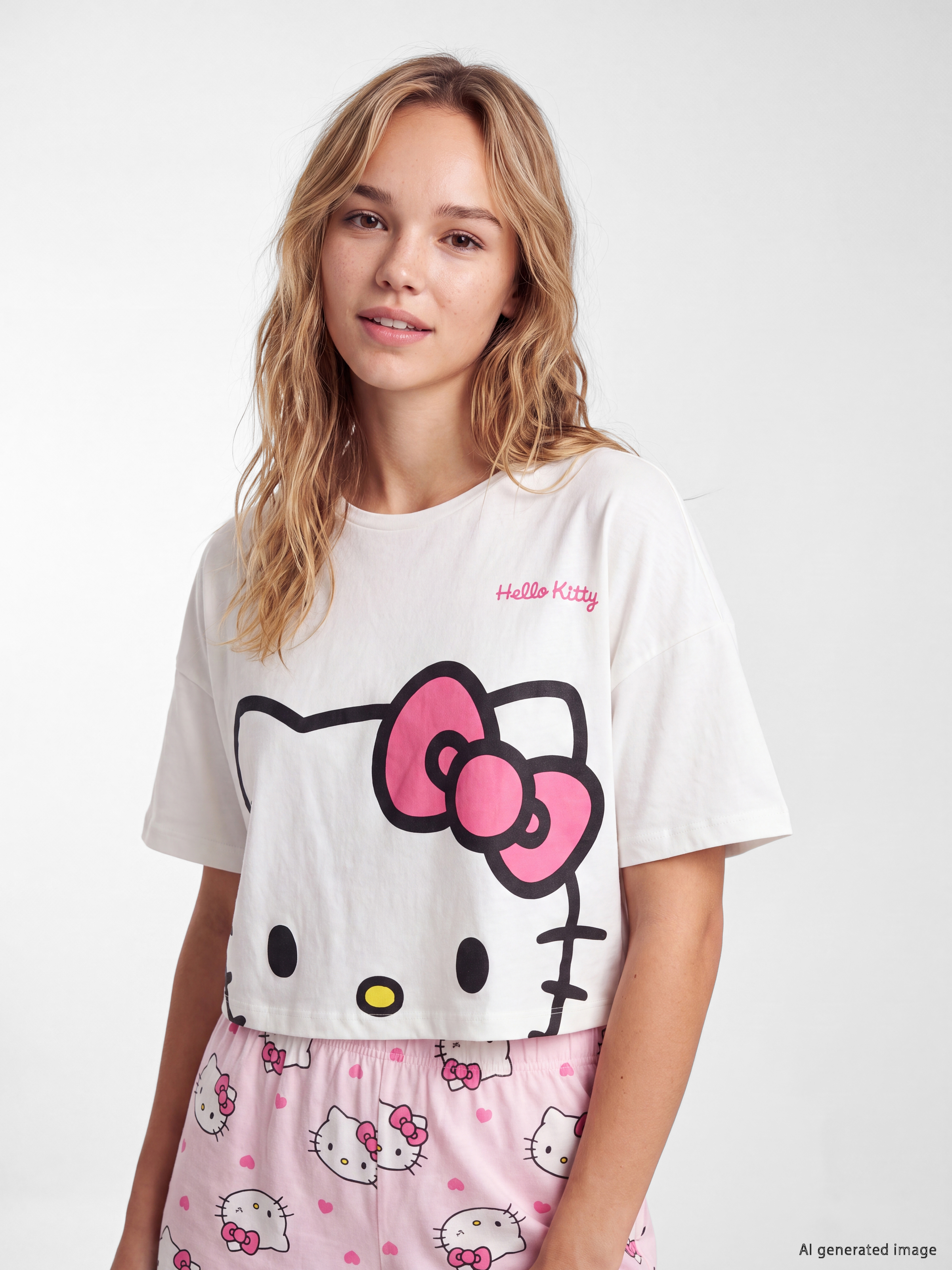 LCW Young Keseli Hello Kitty Baskılı Kadın Şortlu Pijama Takımı görsel 2