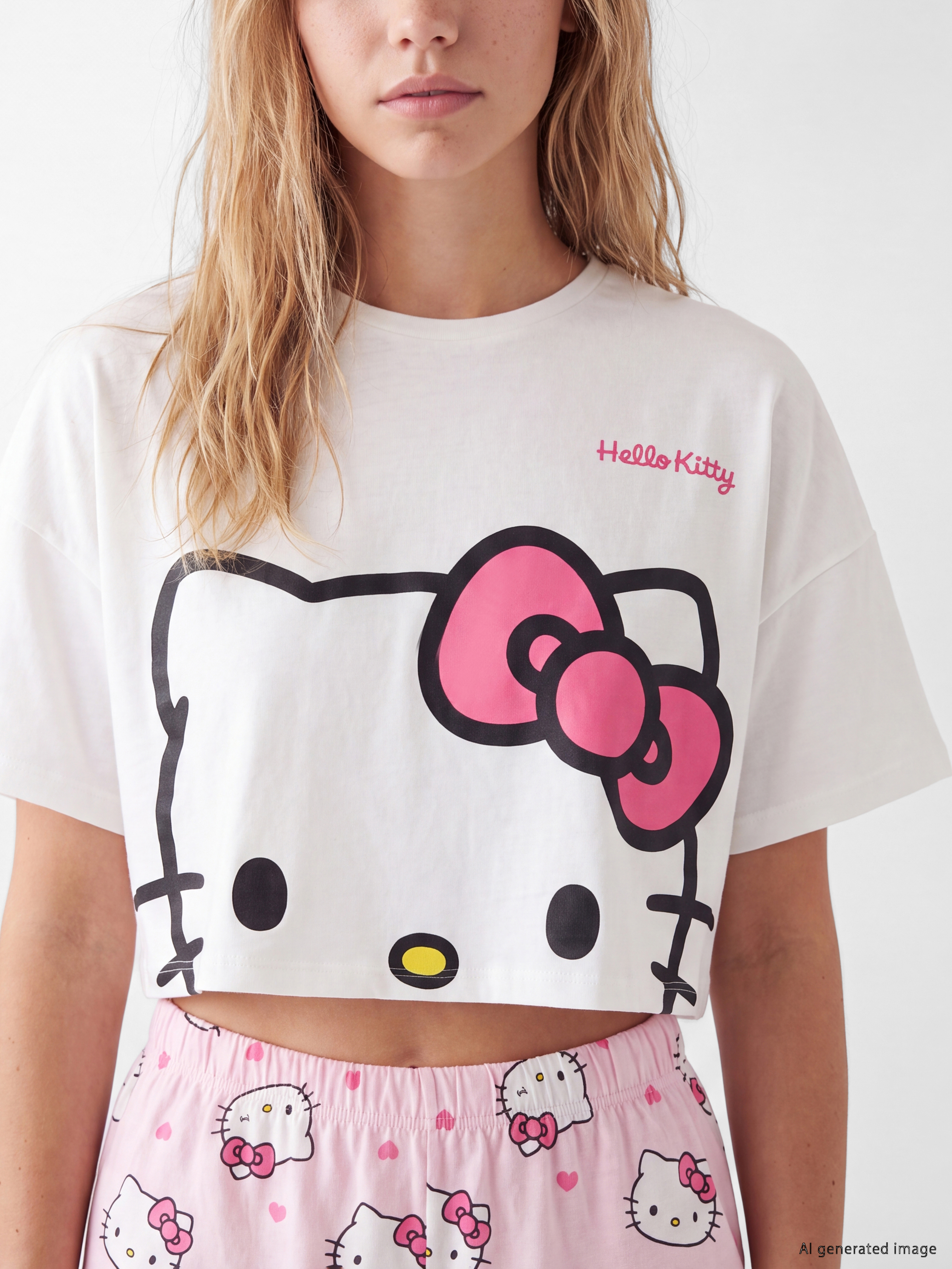 LCW Young Keseli Hello Kitty Baskılı Kadın Şortlu Pijama Takımı görsel 3