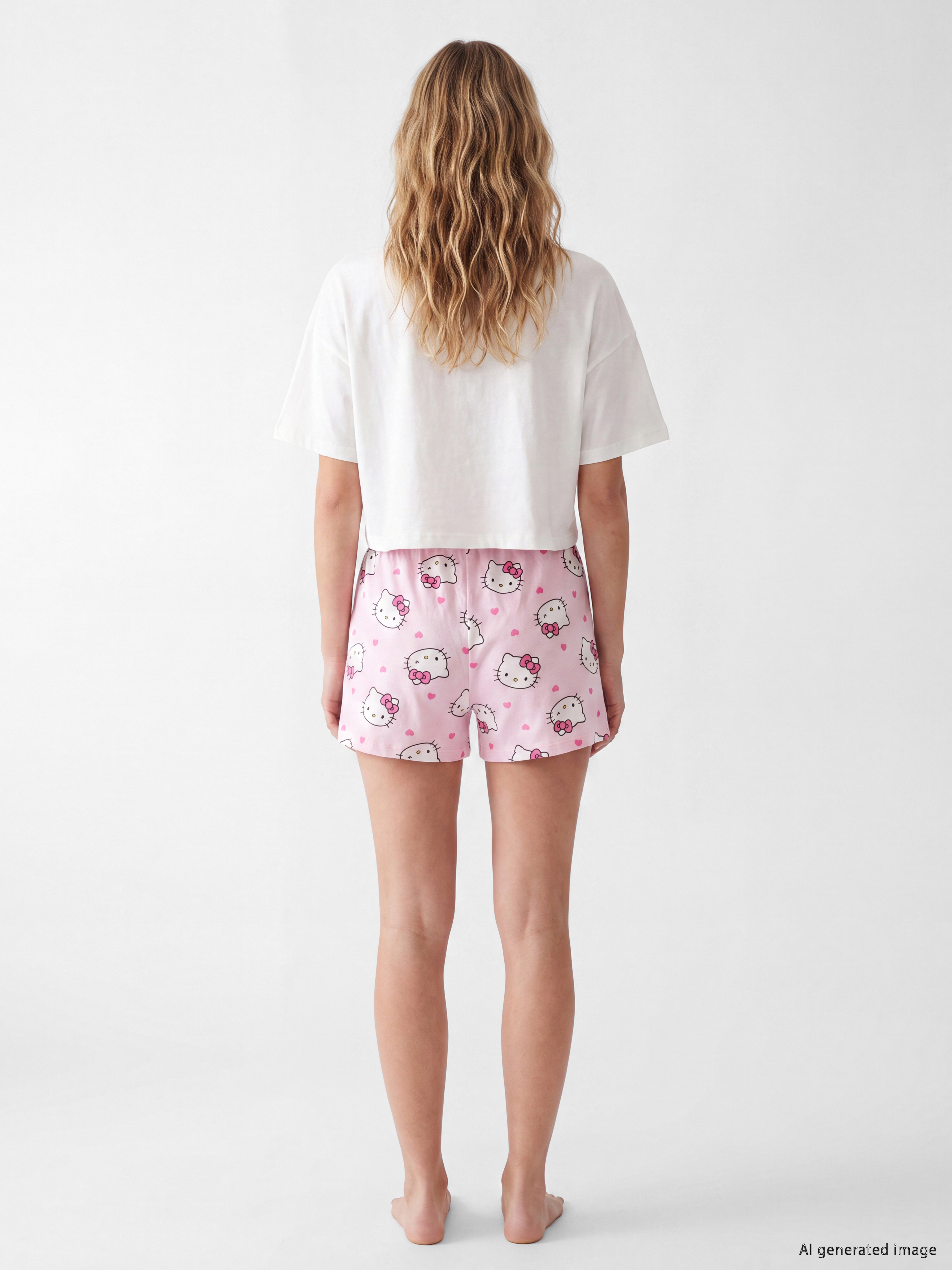LCW Young Keseli Hello Kitty Baskılı Kadın Şortlu Pijama Takımı görsel 4