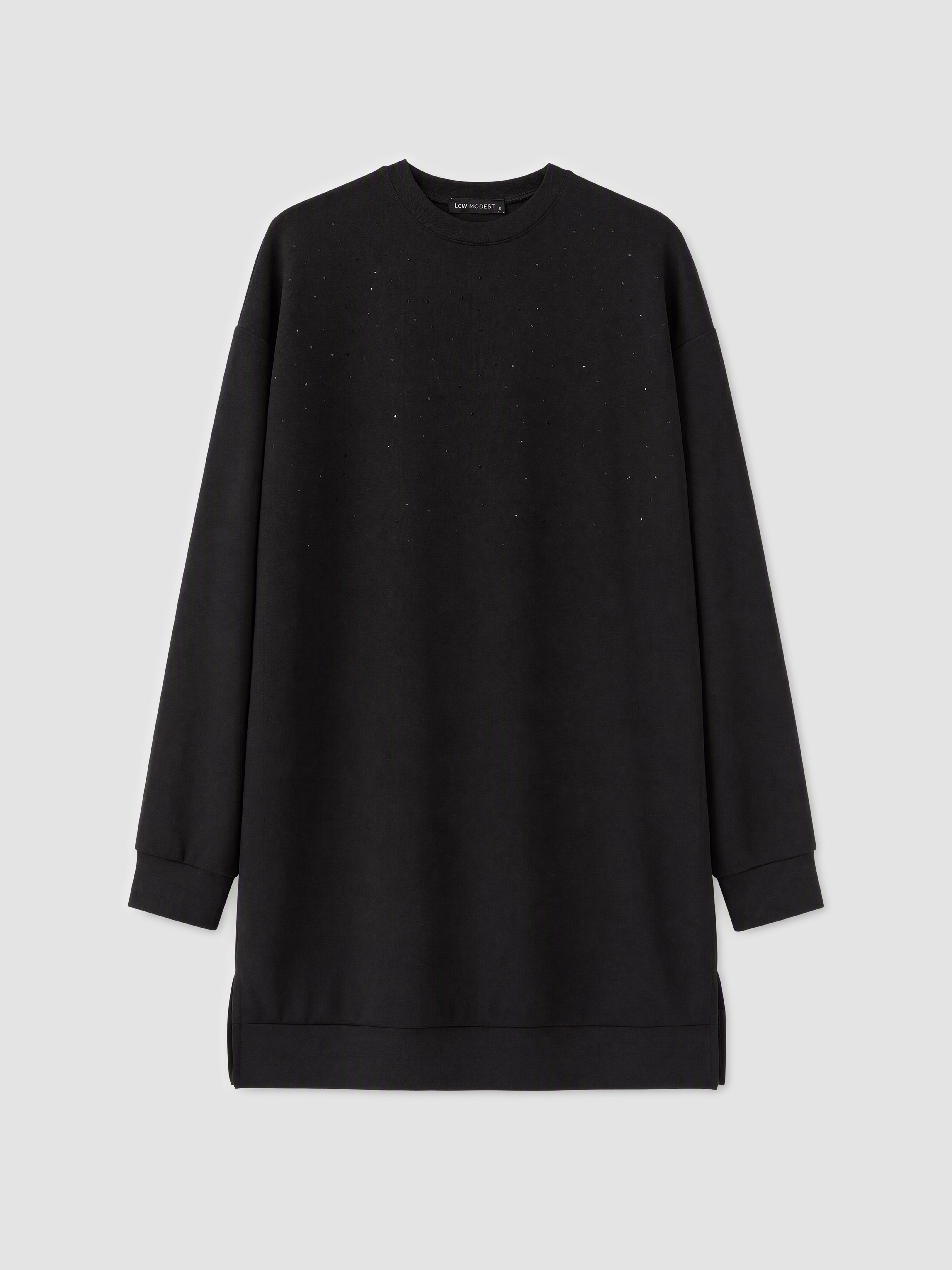 LCW Modest Taşlı Soft Touch Kadın Sweatshirt Tunik görsel 5