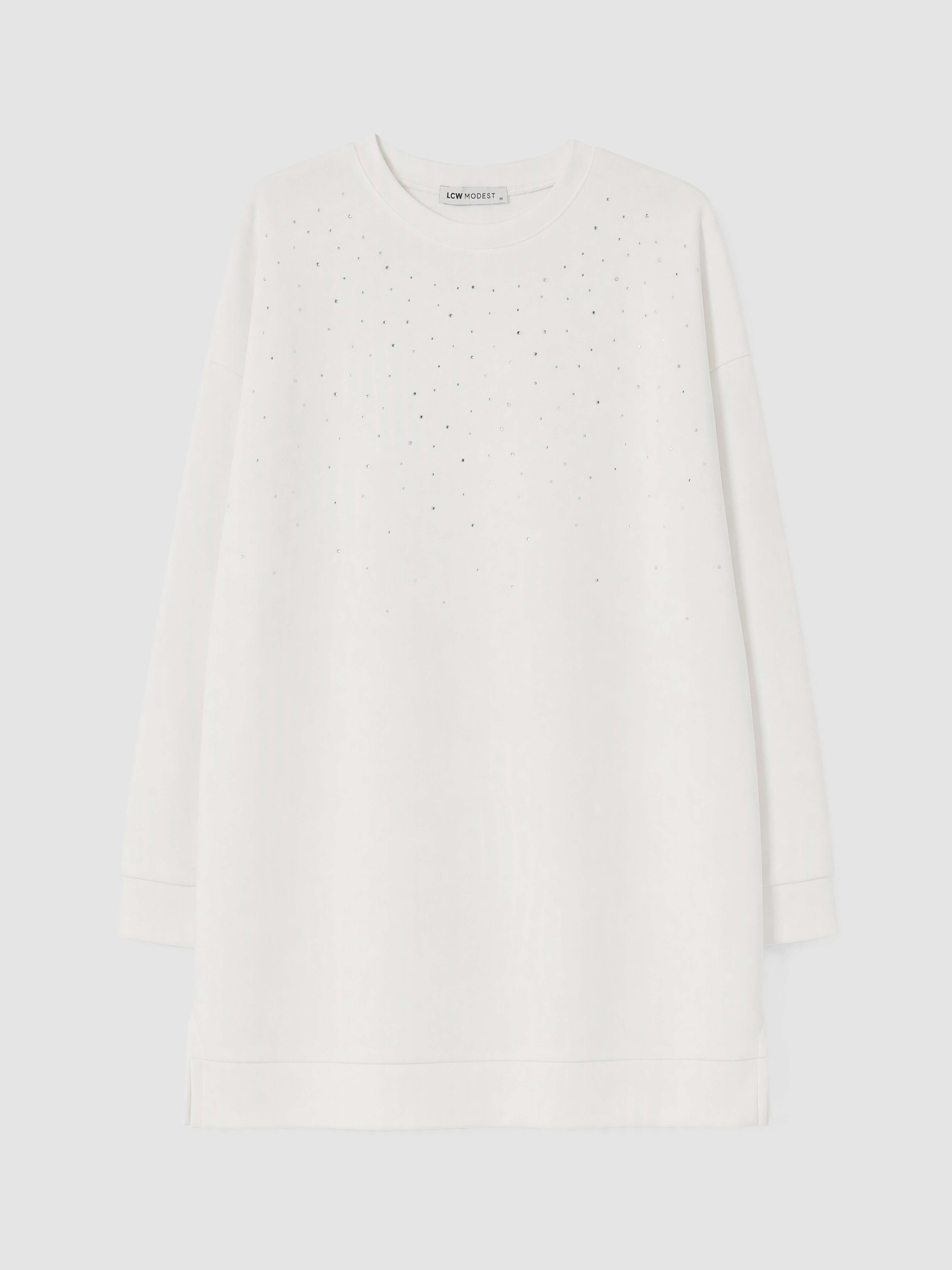 LCW Modest Taşlı Soft Touch Kadın Sweatshirt Tunik görsel 5