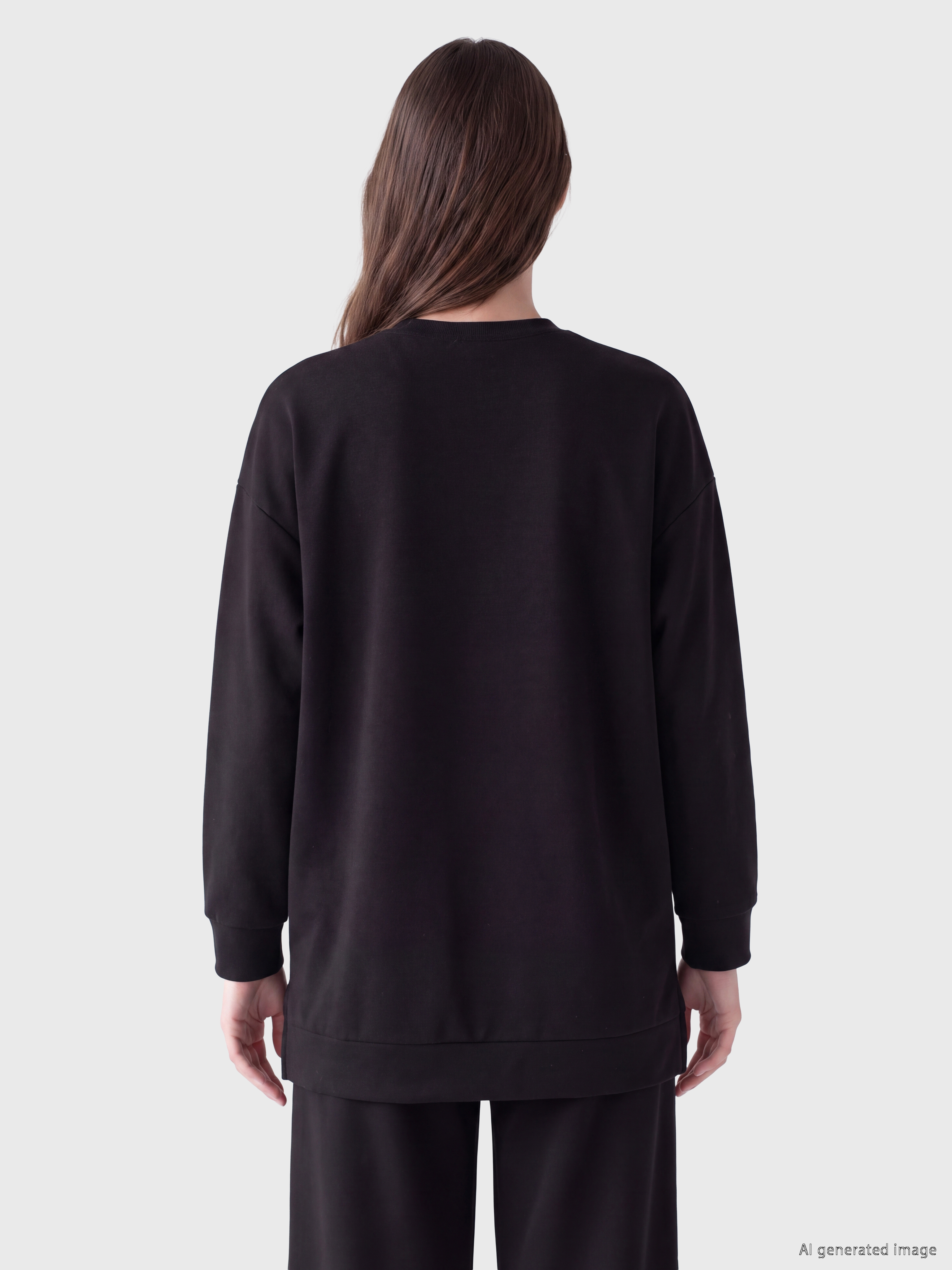 LCW Modest Taşlı Soft Touch Kadın Sweatshirt Tunik görsel 4