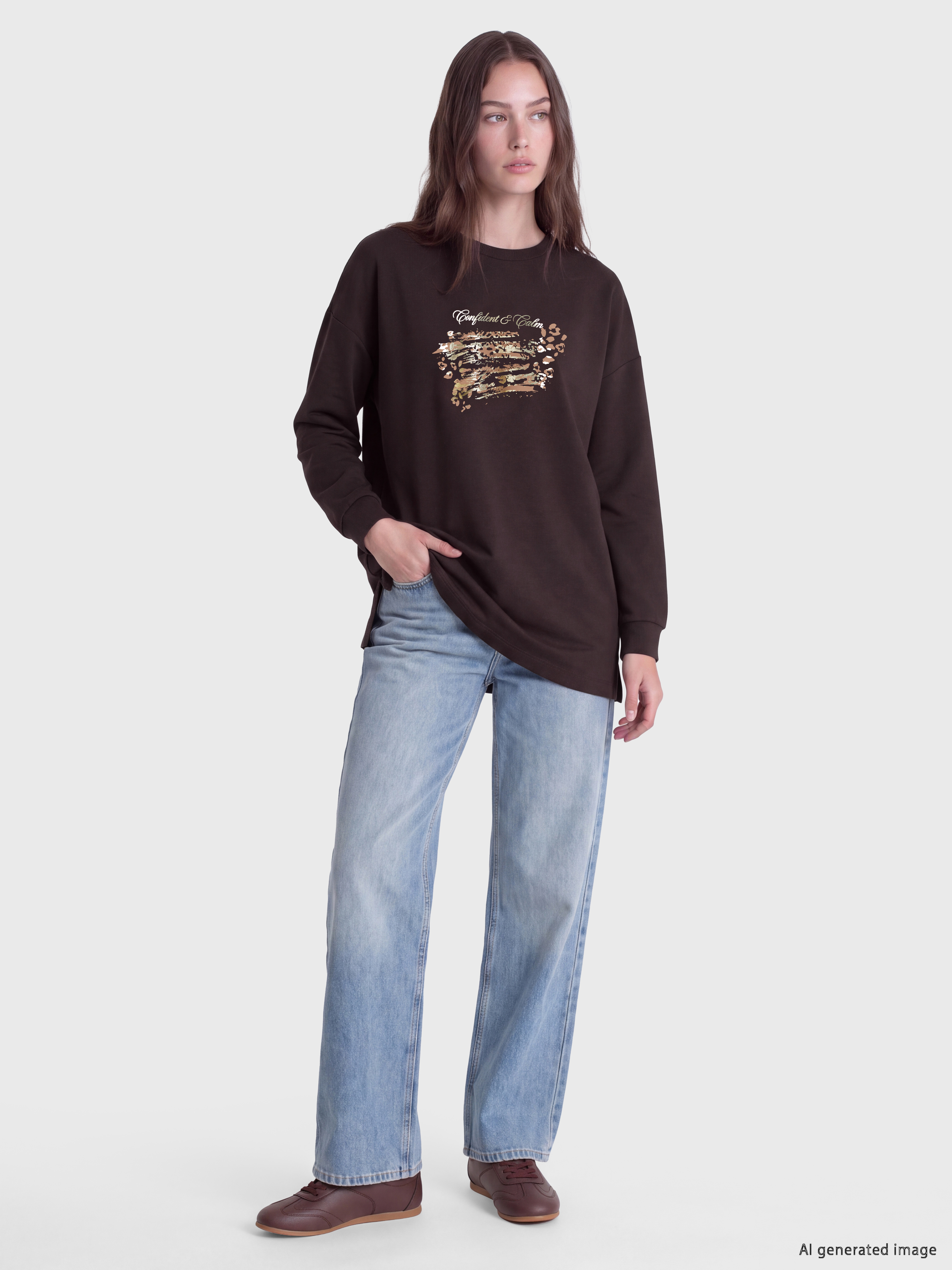 LCW Modest Soft Touch Oversize Kadın Sweatshirt Tunik görsel 2