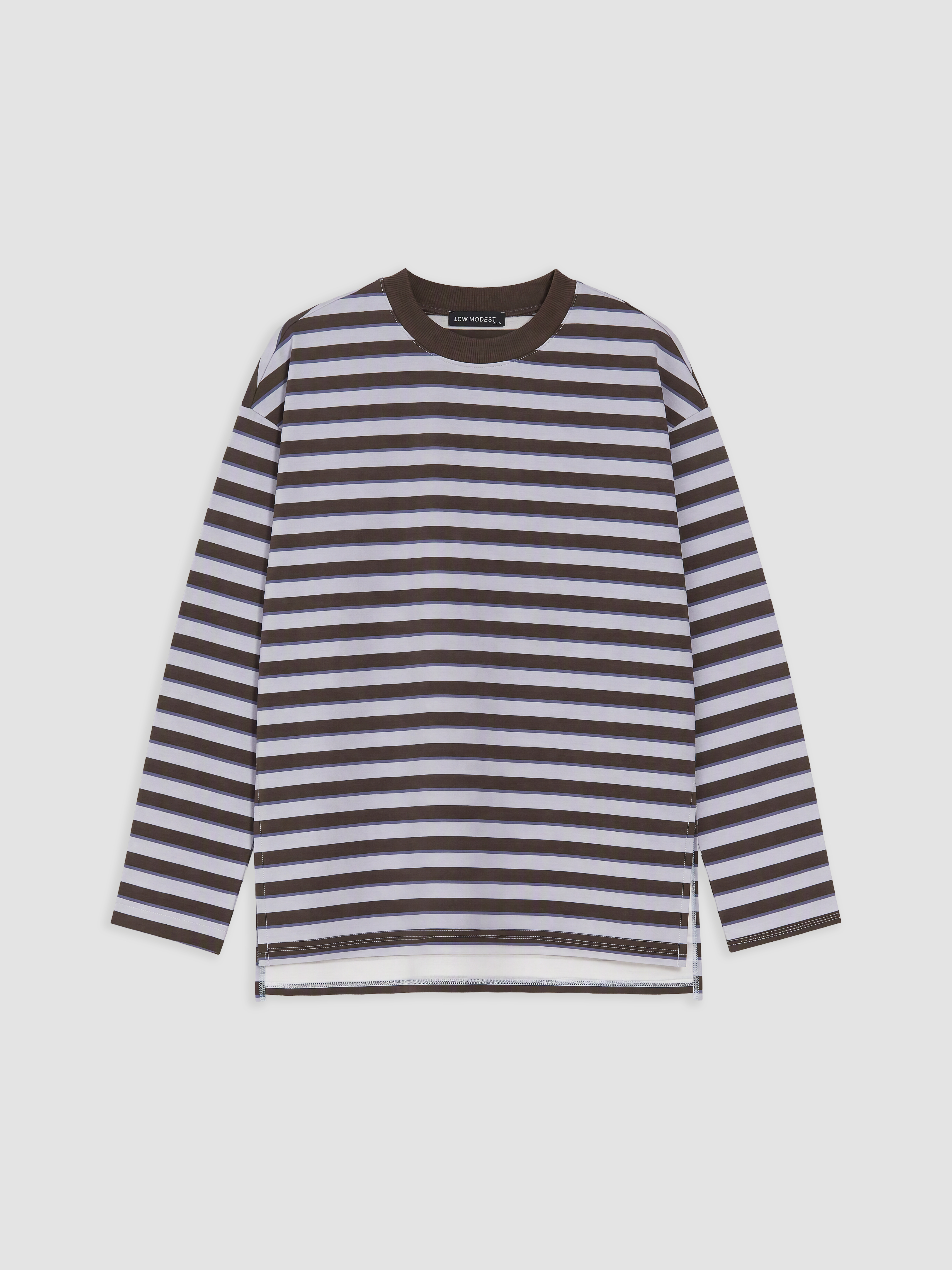 LCW Modest Çizgili Oversize Kadın Sweatshirt Tunik görsel 5