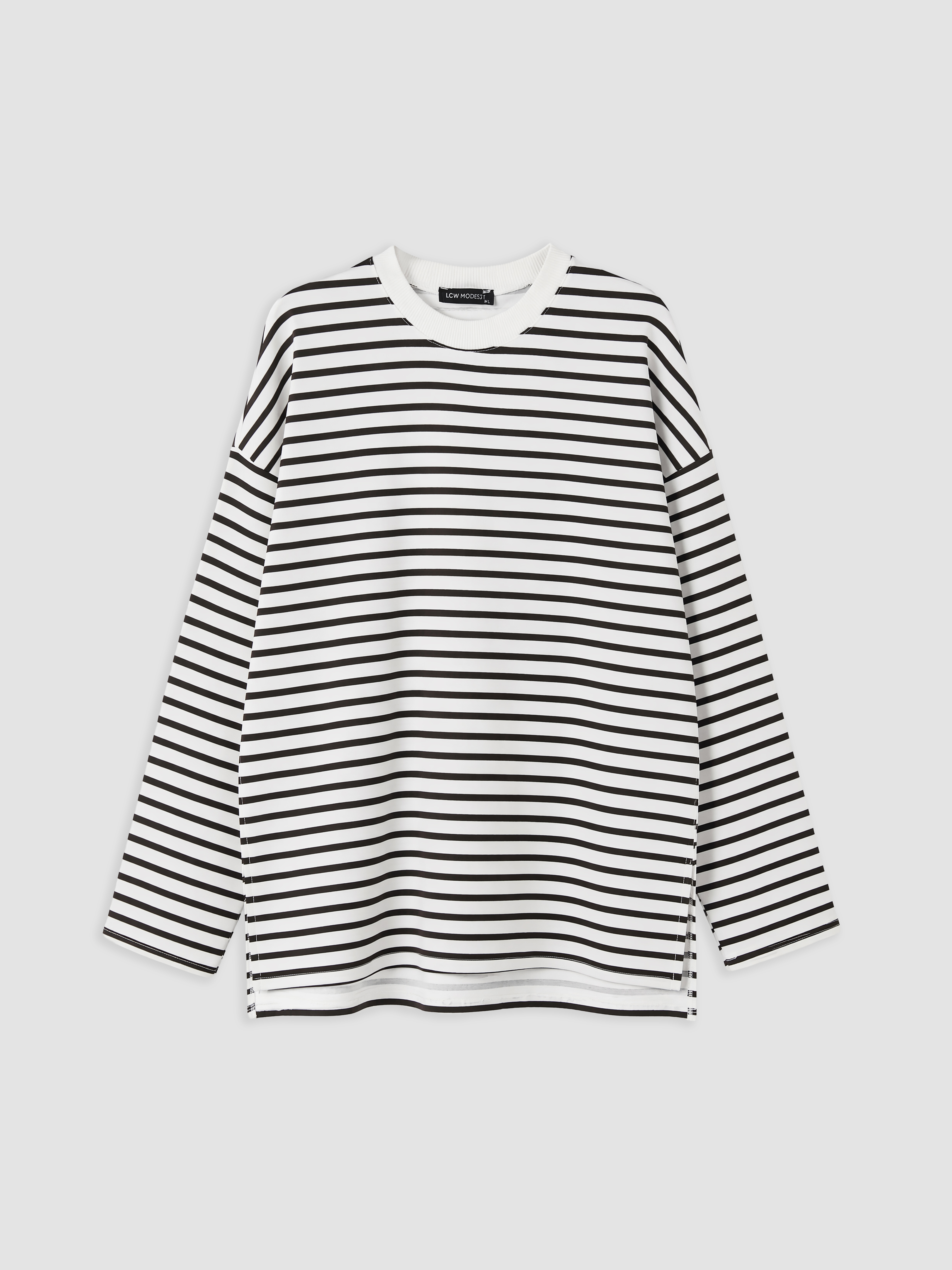 LCW Modest Çizgili Oversize Kadın Sweatshirt Tunik görsel 5