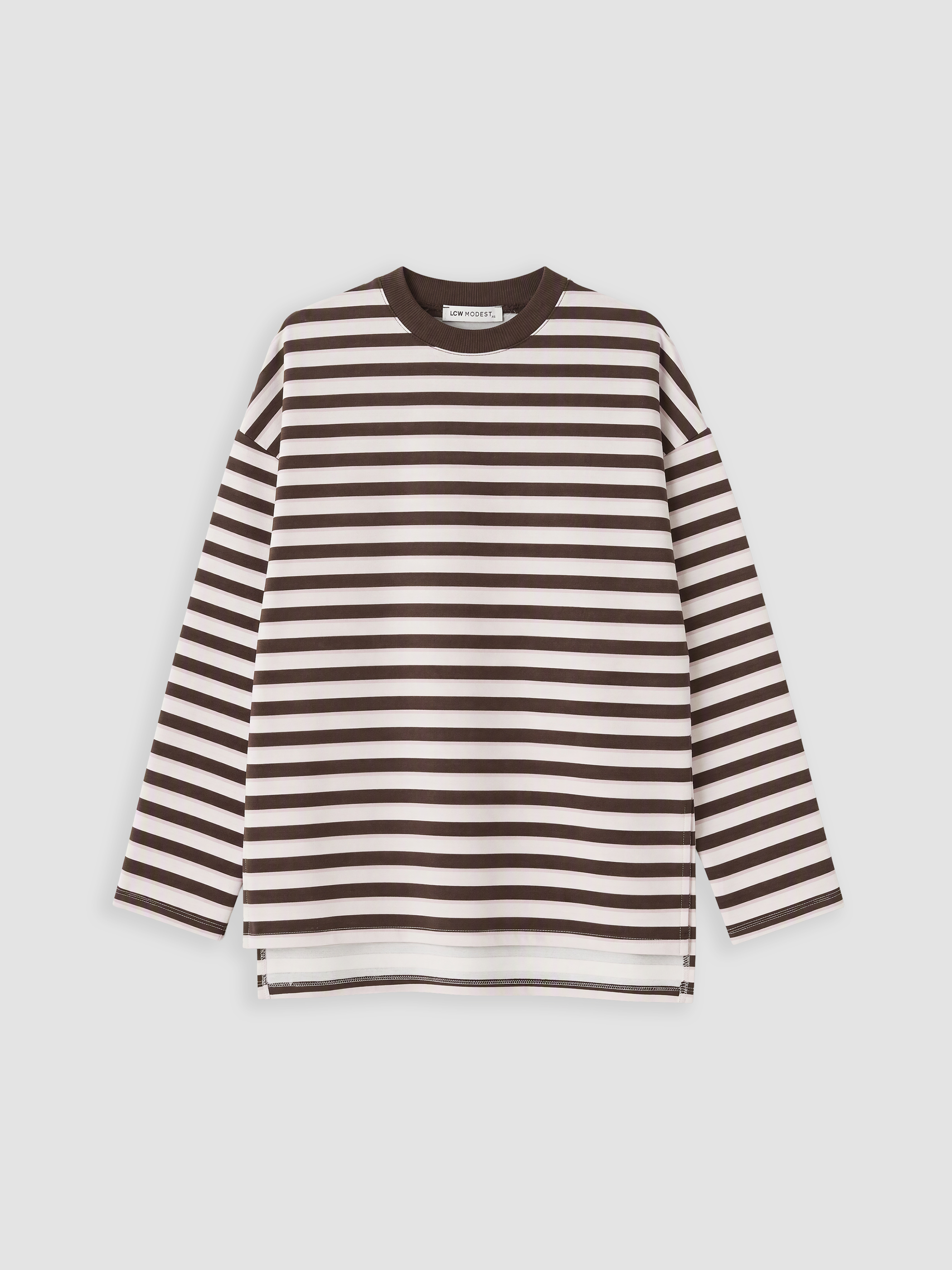 LCW Modest Çizgili Oversize Kadın Sweatshirt Tunik görsel 5