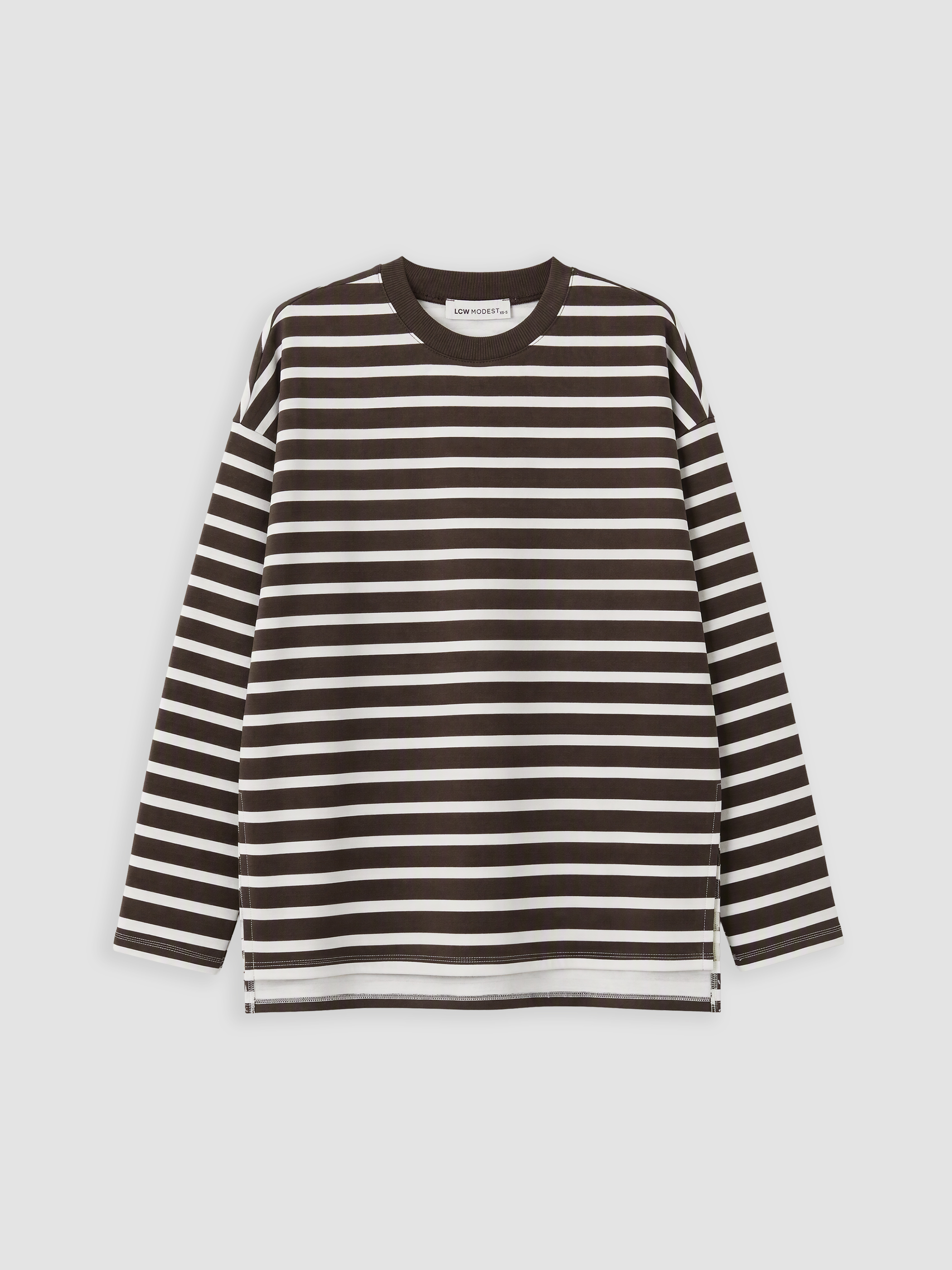LCW Modest Çizgili Oversize Kadın Sweatshirt Tunik görsel 5