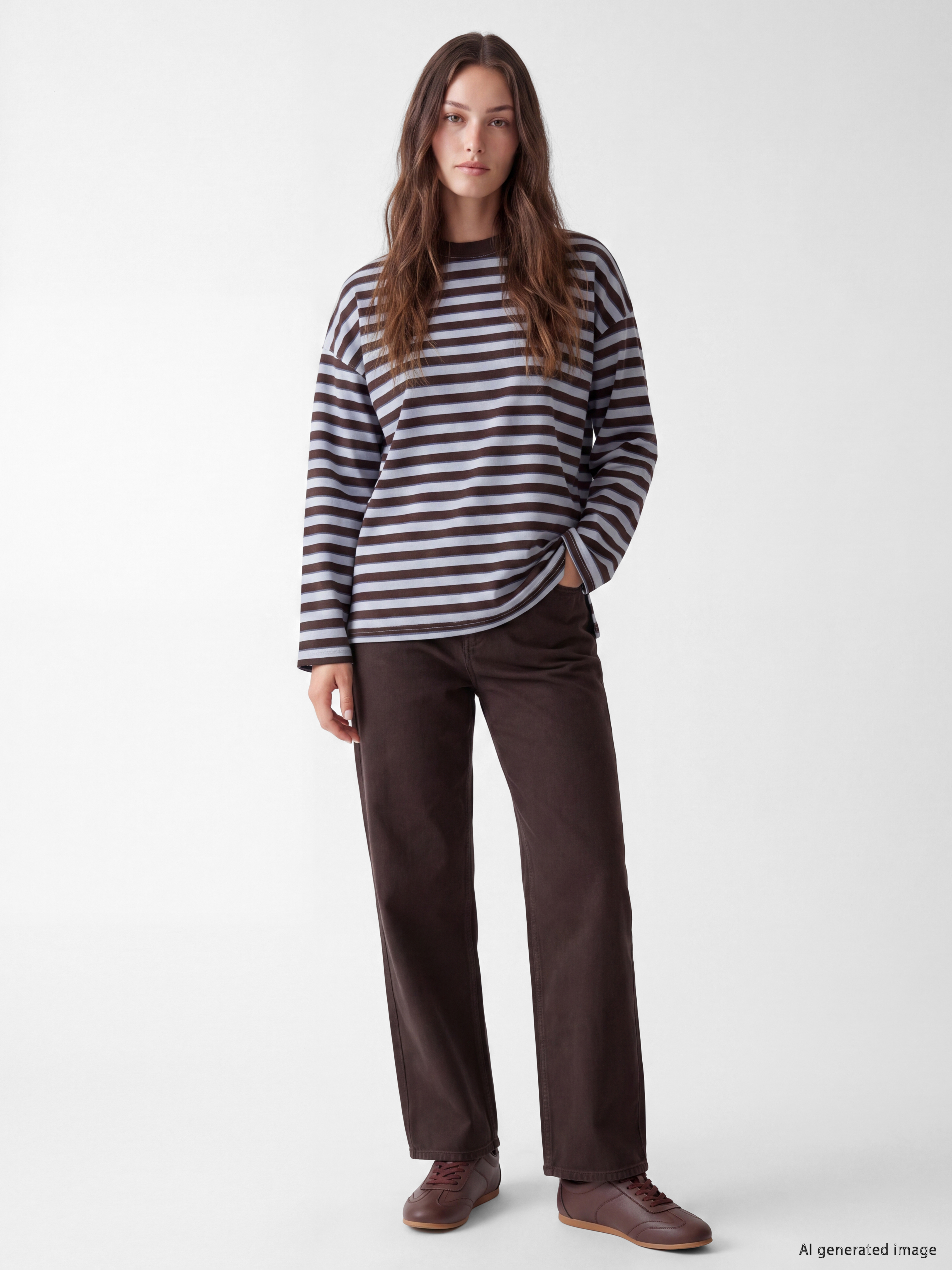 LCW Modest Çizgili Oversize Kadın Sweatshirt Tunik görsel 2