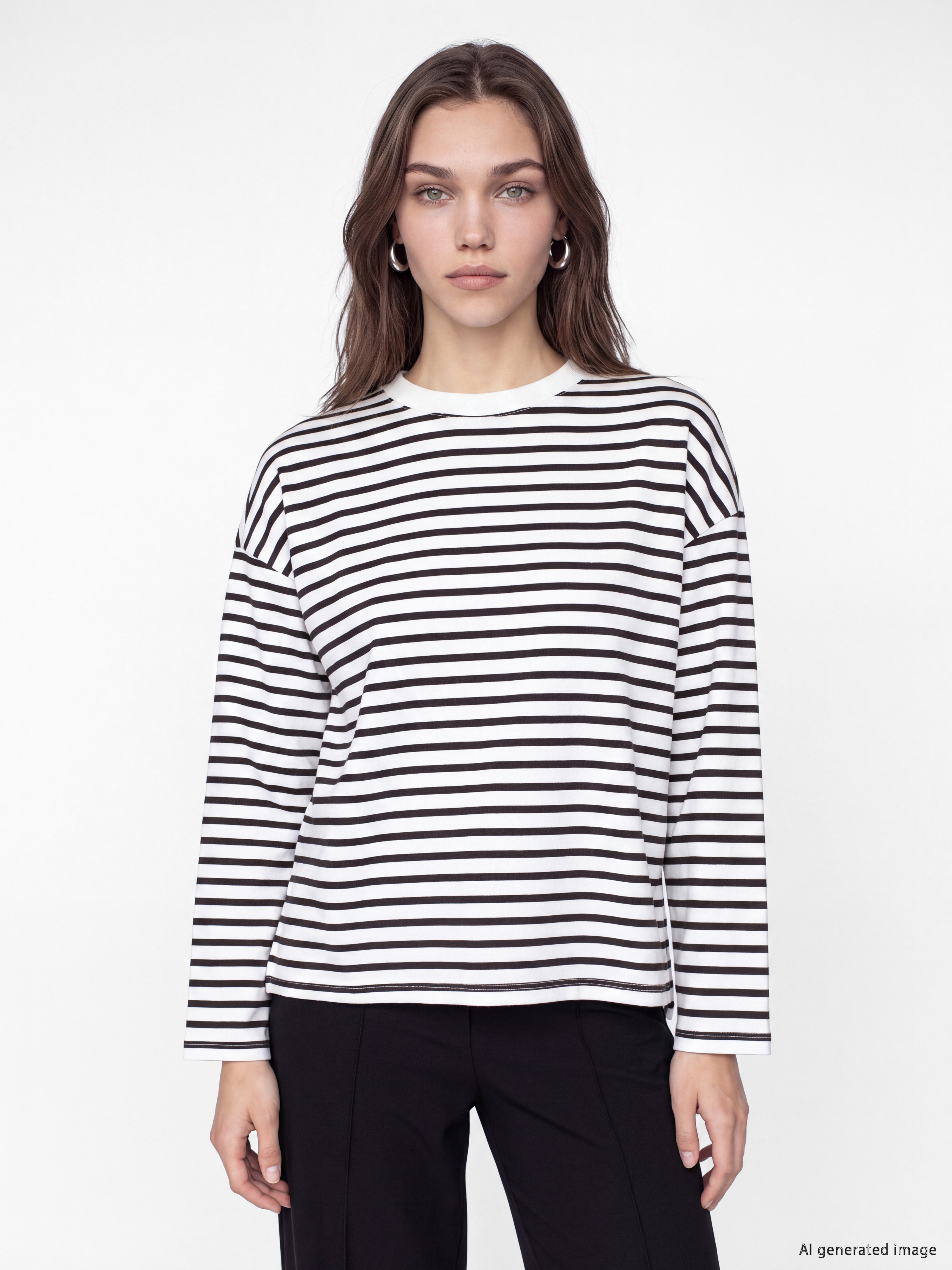 LCW Modest Çizgili Oversize Kadın Sweatshirt Tunik