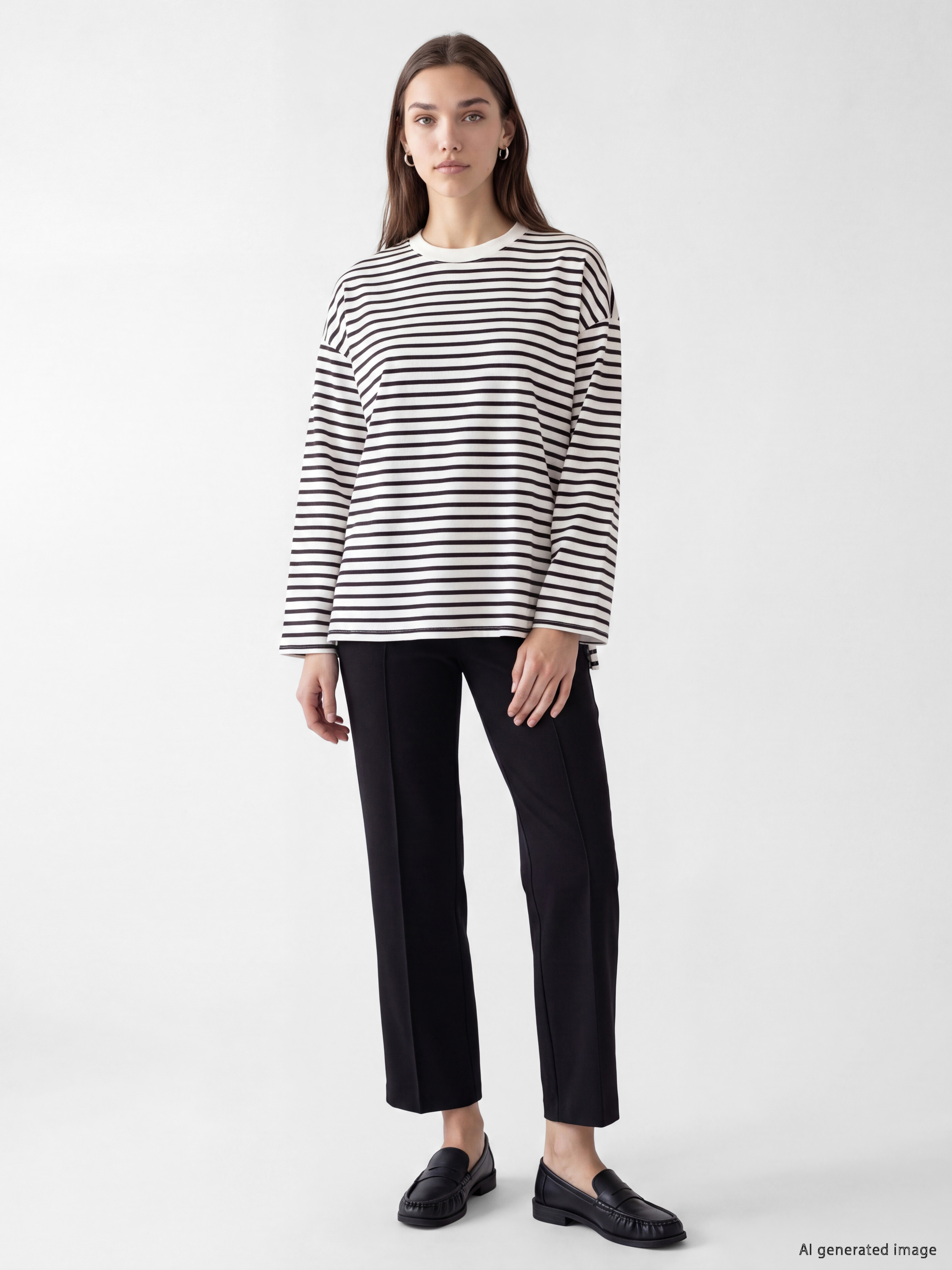 LCW Modest Çizgili Oversize Kadın Sweatshirt Tunik görsel 2