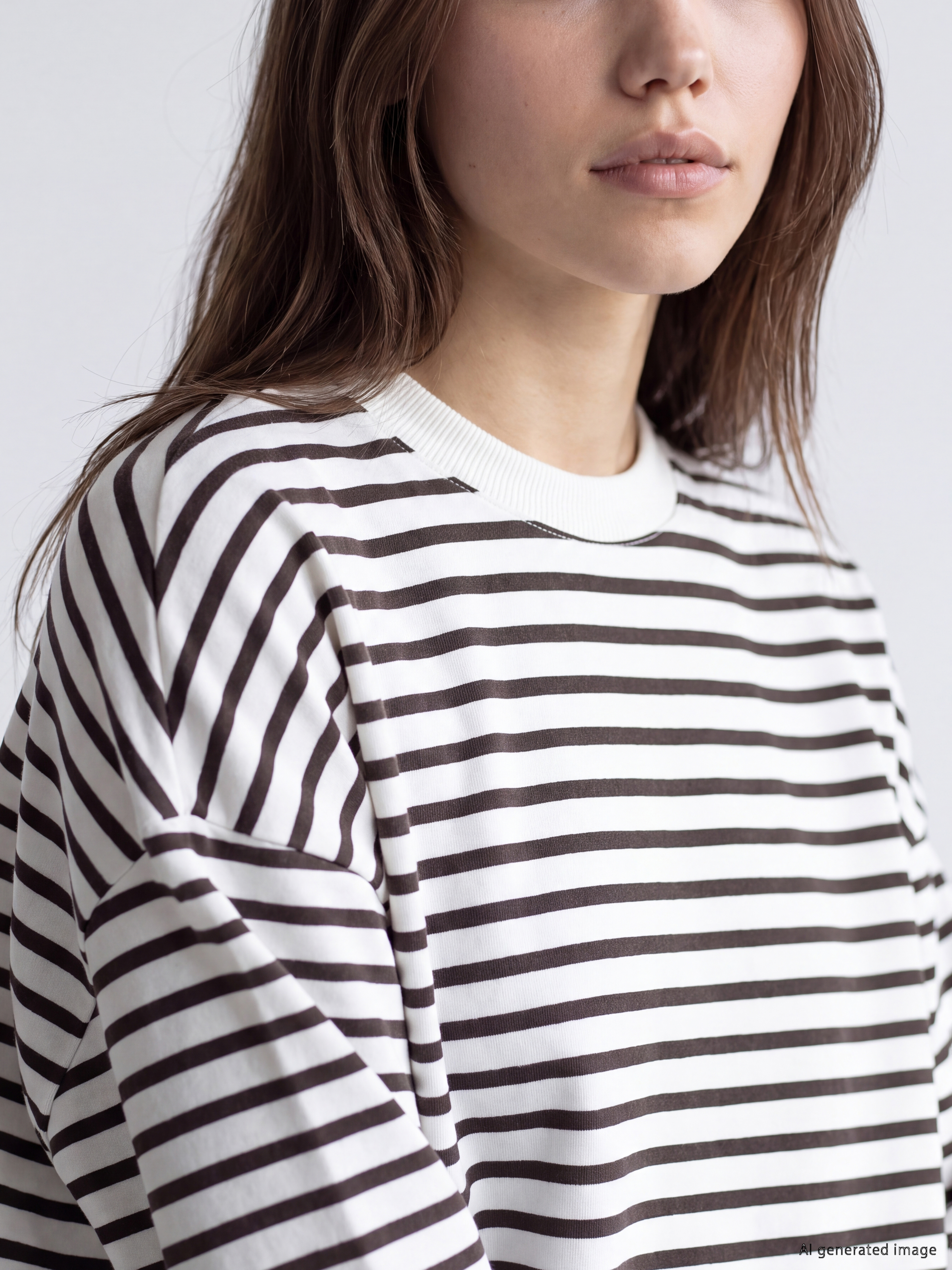 LCW Modest Çizgili Oversize Kadın Sweatshirt Tunik görsel 3