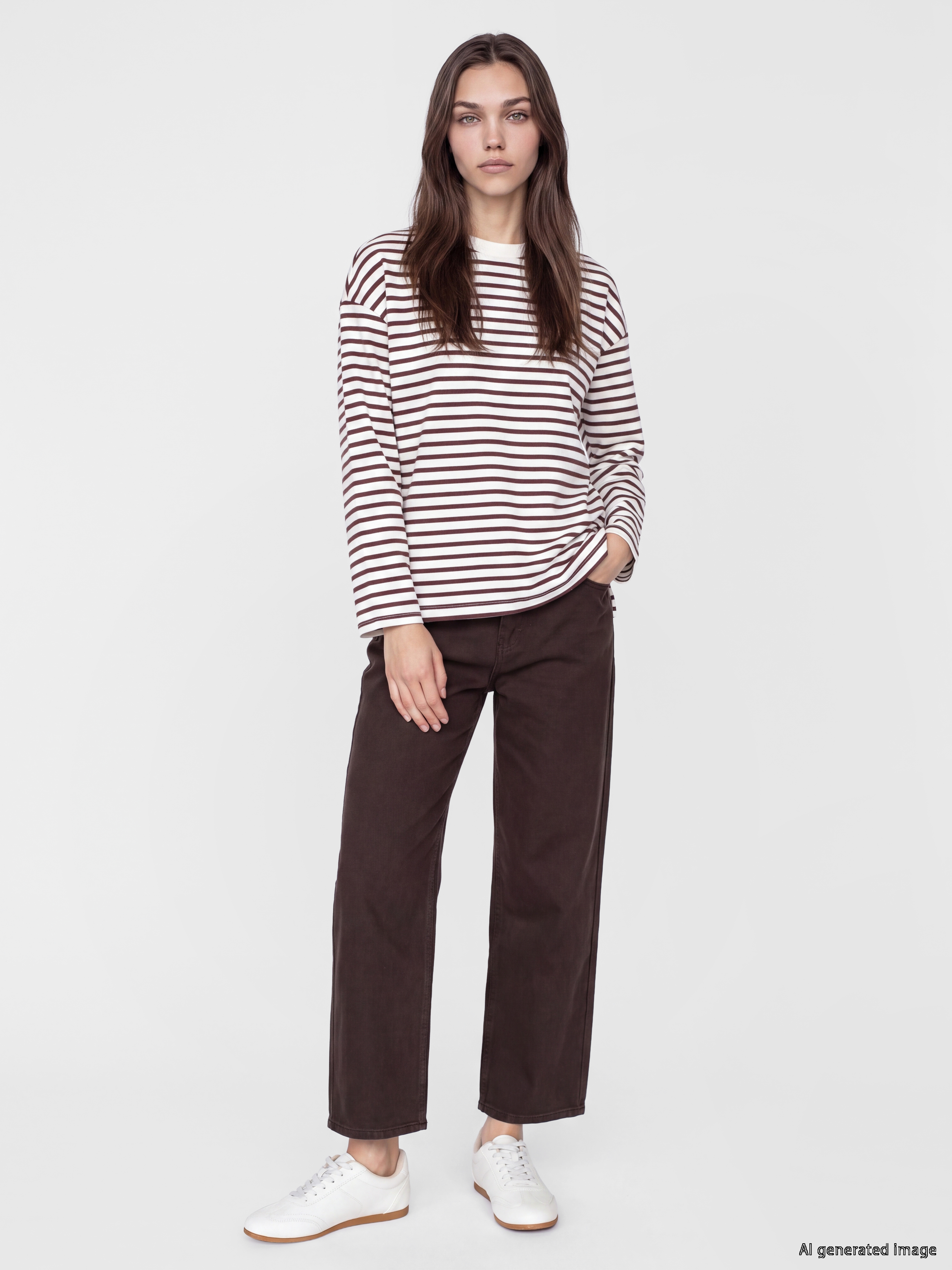 LCW Modest Çizgili Oversize Kadın Sweatshirt Tunik görsel 2