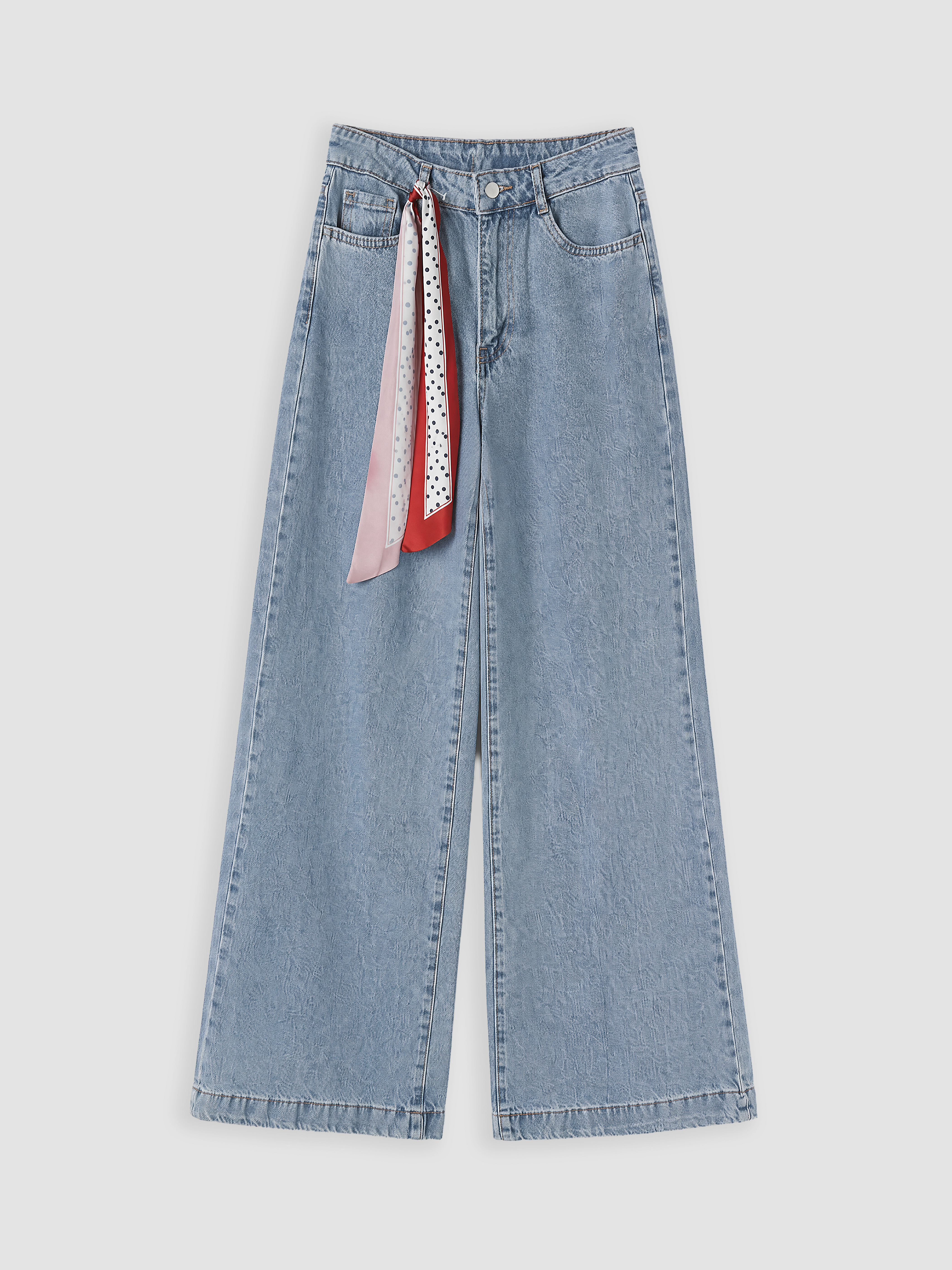 LCW Comfort Fular Detaylı Wideleg Kadın Jean Pantolon görsel 5