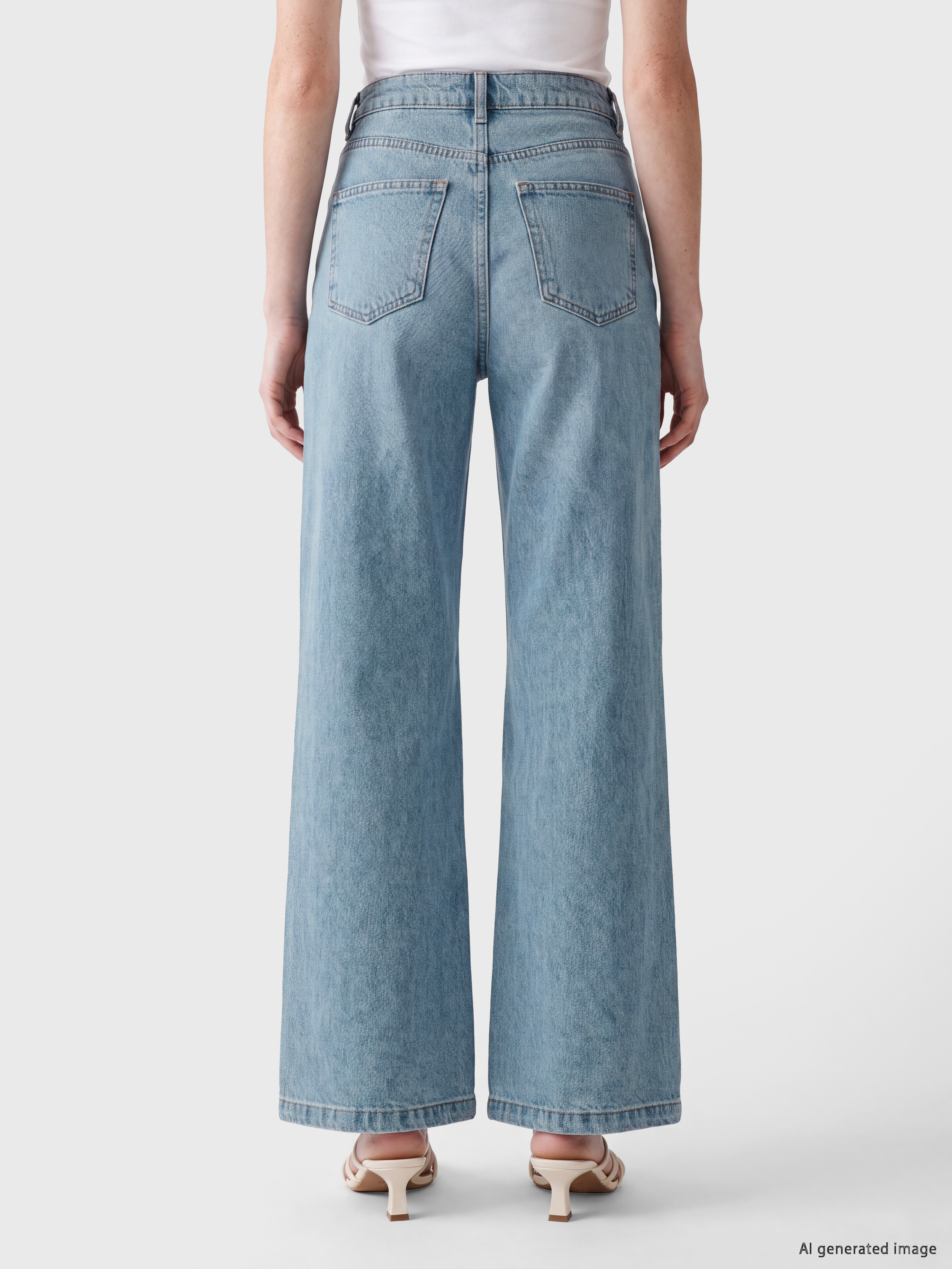 LCW Comfort Fular Detaylı Wideleg Kadın Jean Pantolon görsel 4