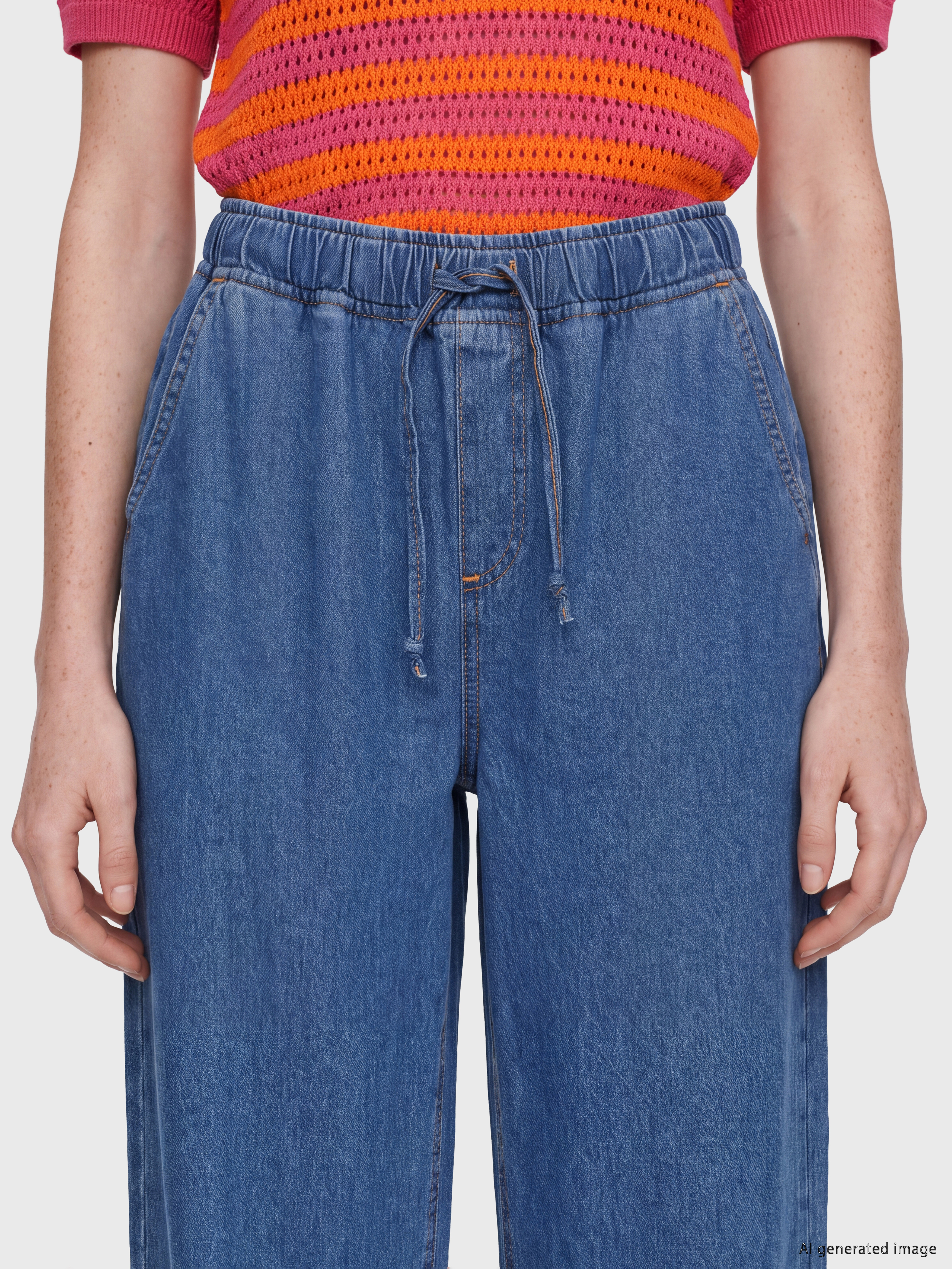 LCW Comfort Beli Lastikli Wideleg Kadın Jean Pantolon görsel 3