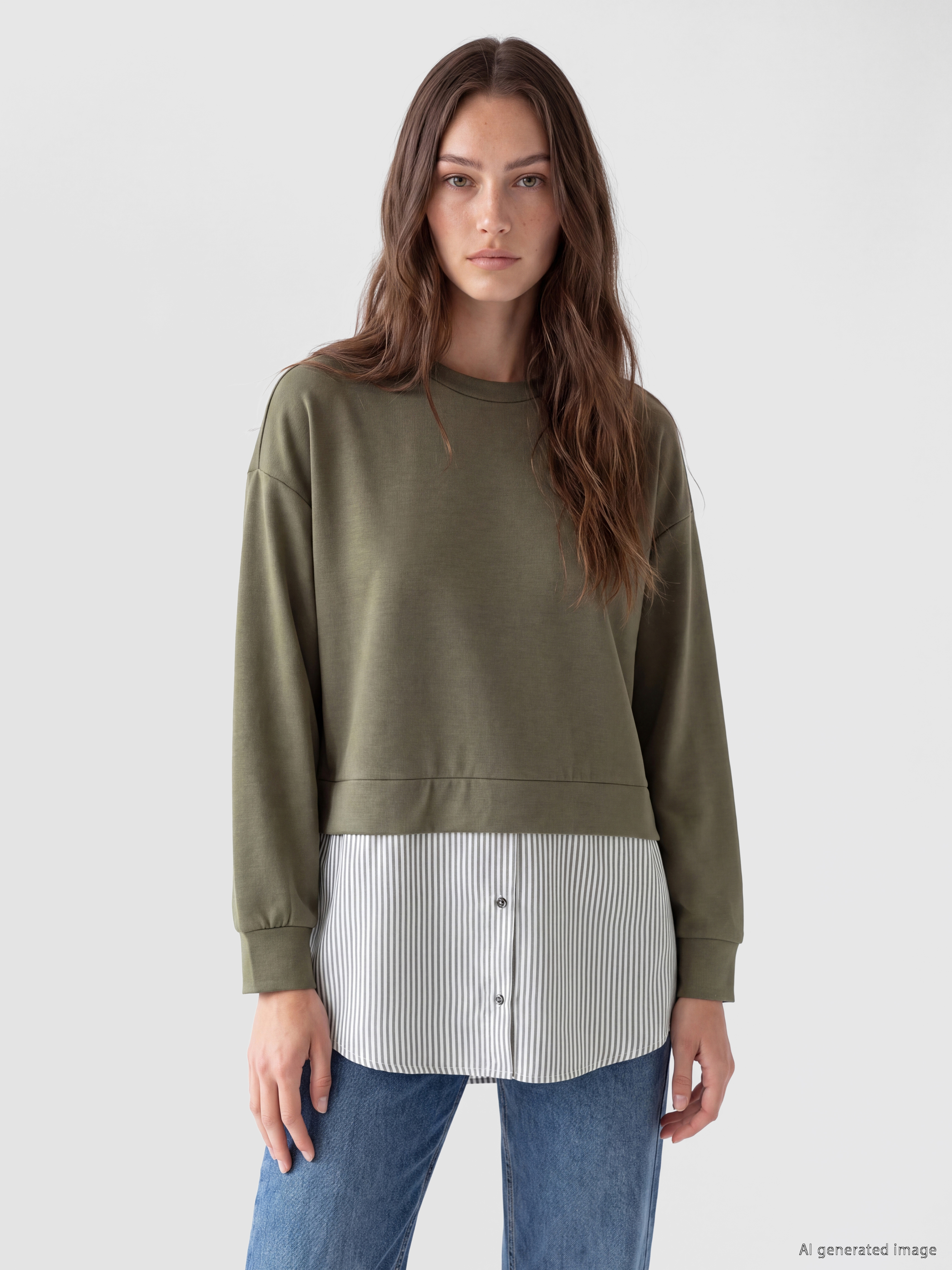 LCW Modest Soft Touch Çizgili Kadın Sweatshirt Tunik