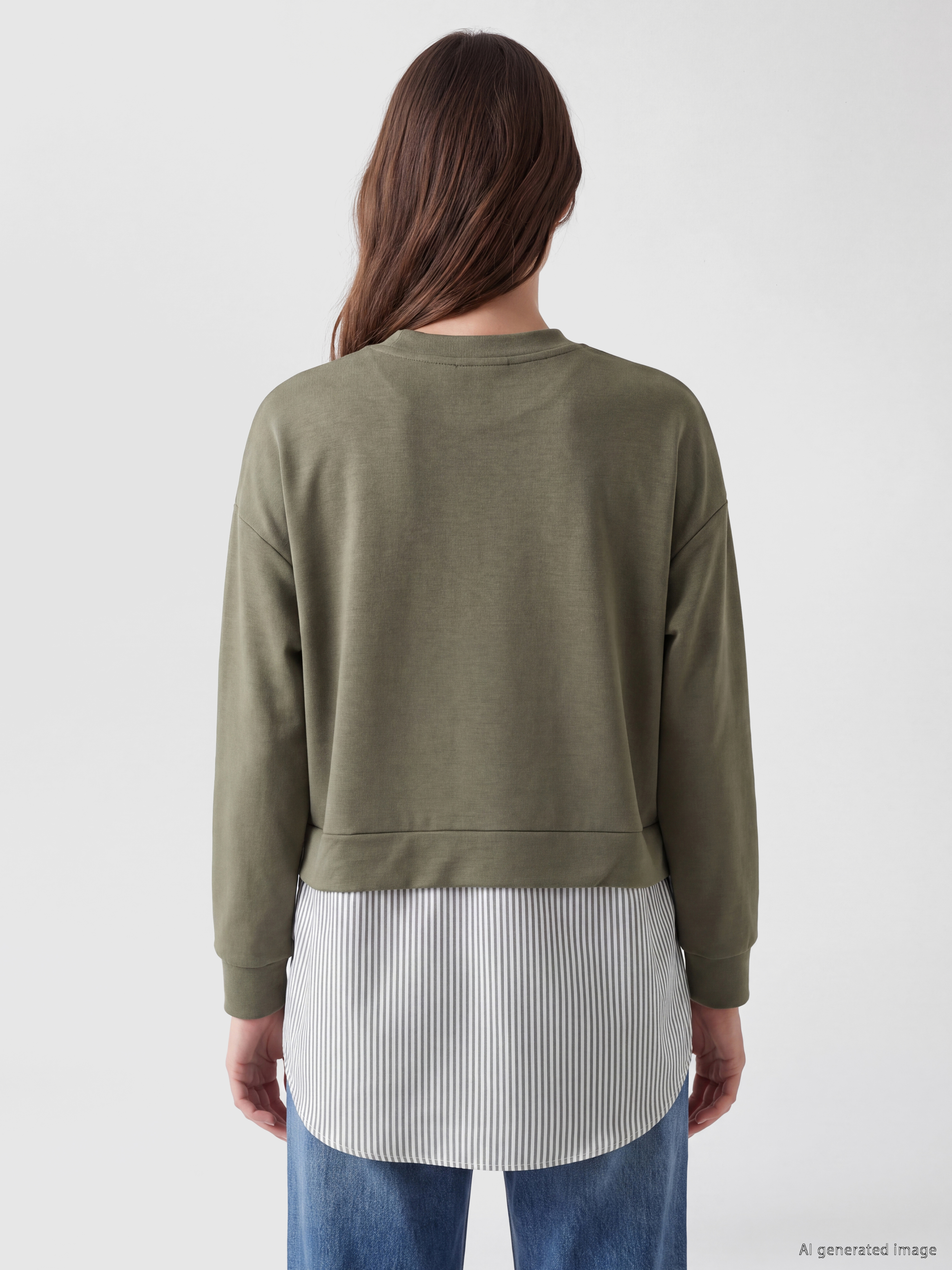 LCW Modest Soft Touch Çizgili Kadın Sweatshirt Tunik görsel 4