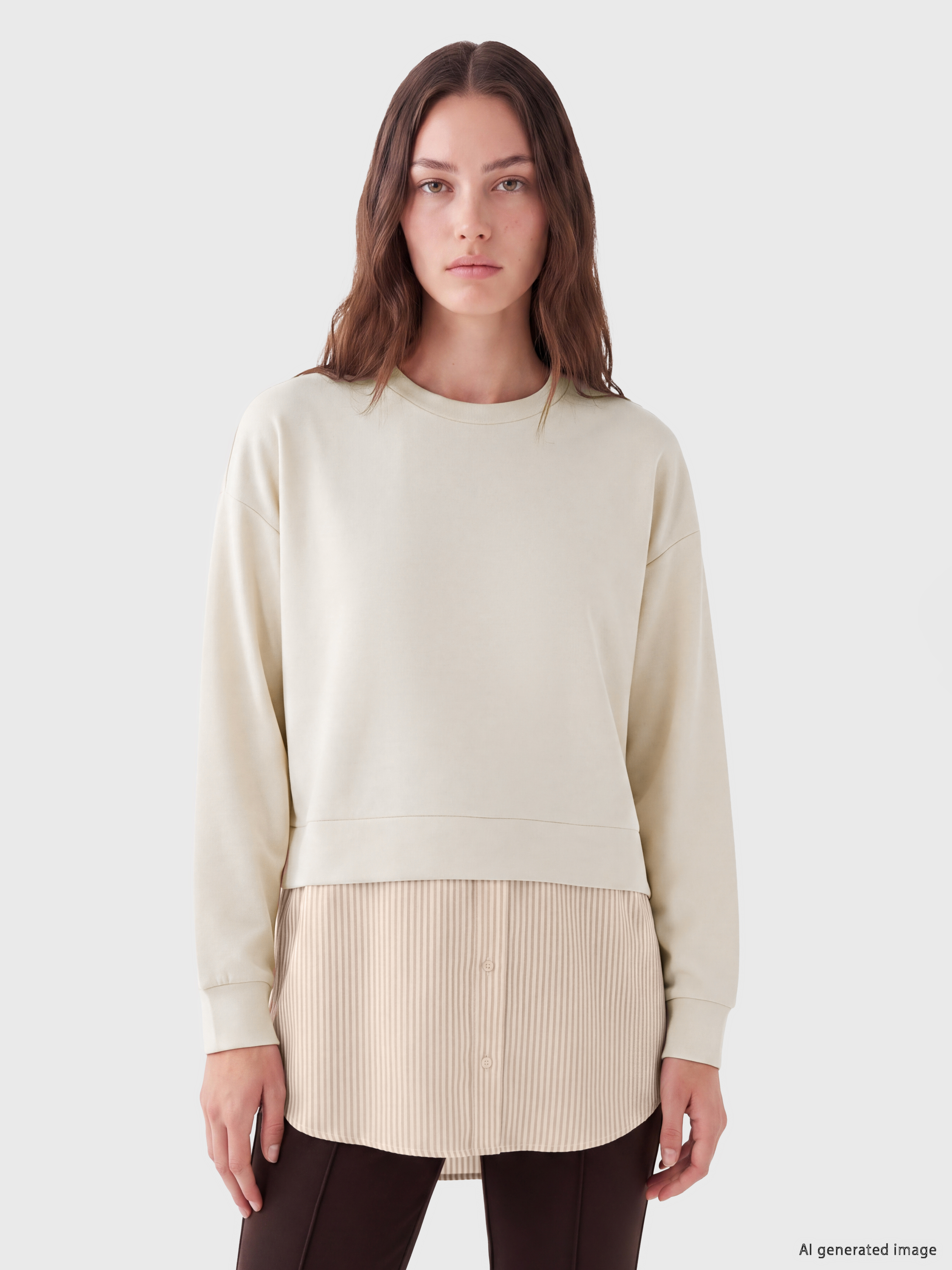 LCW Modest Soft Touch Çizgili Kadın Sweatshirt Tunik