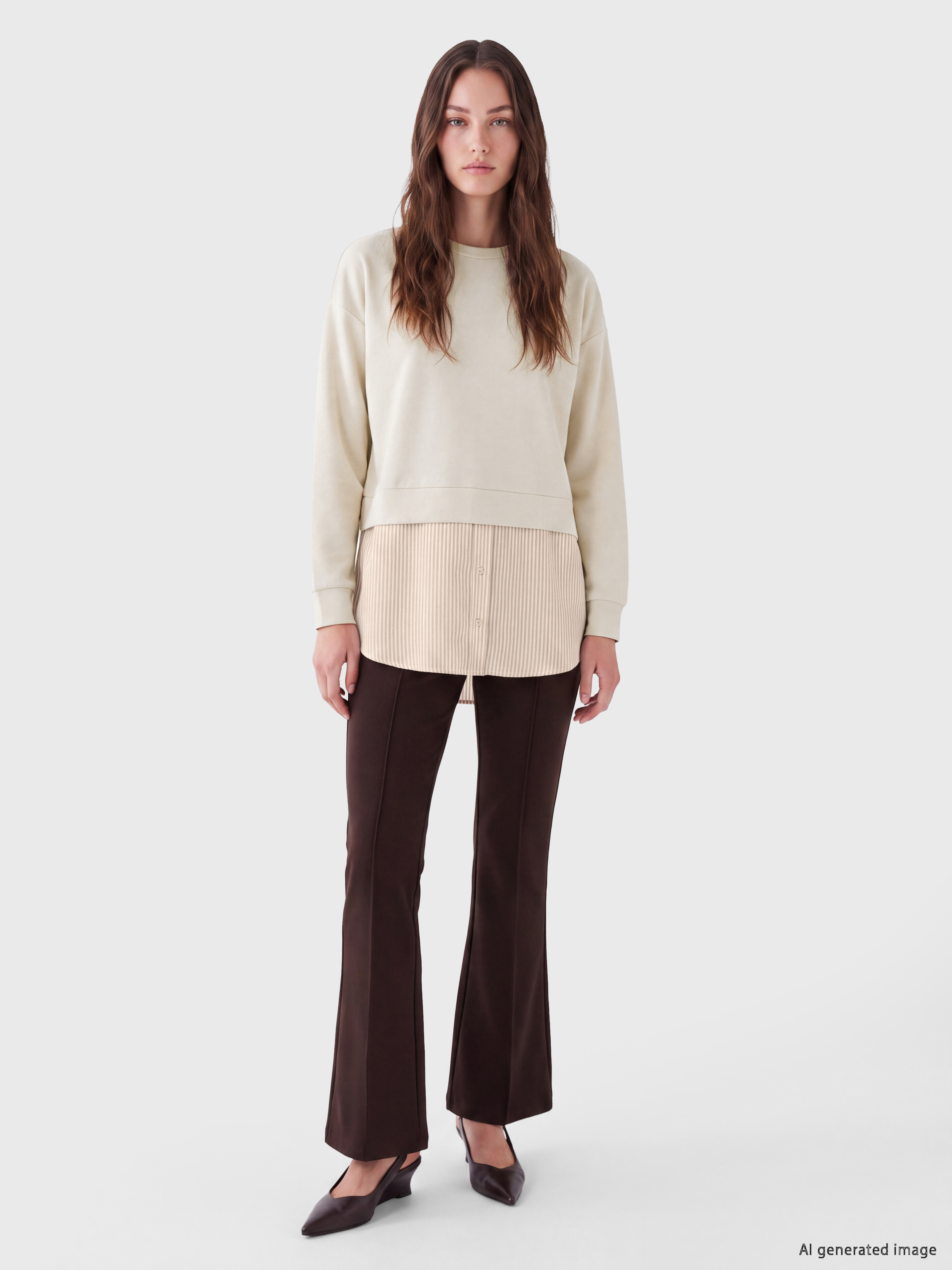LCW Modest Soft Touch Çizgili Kadın Sweatshirt Tunik görsel 2
