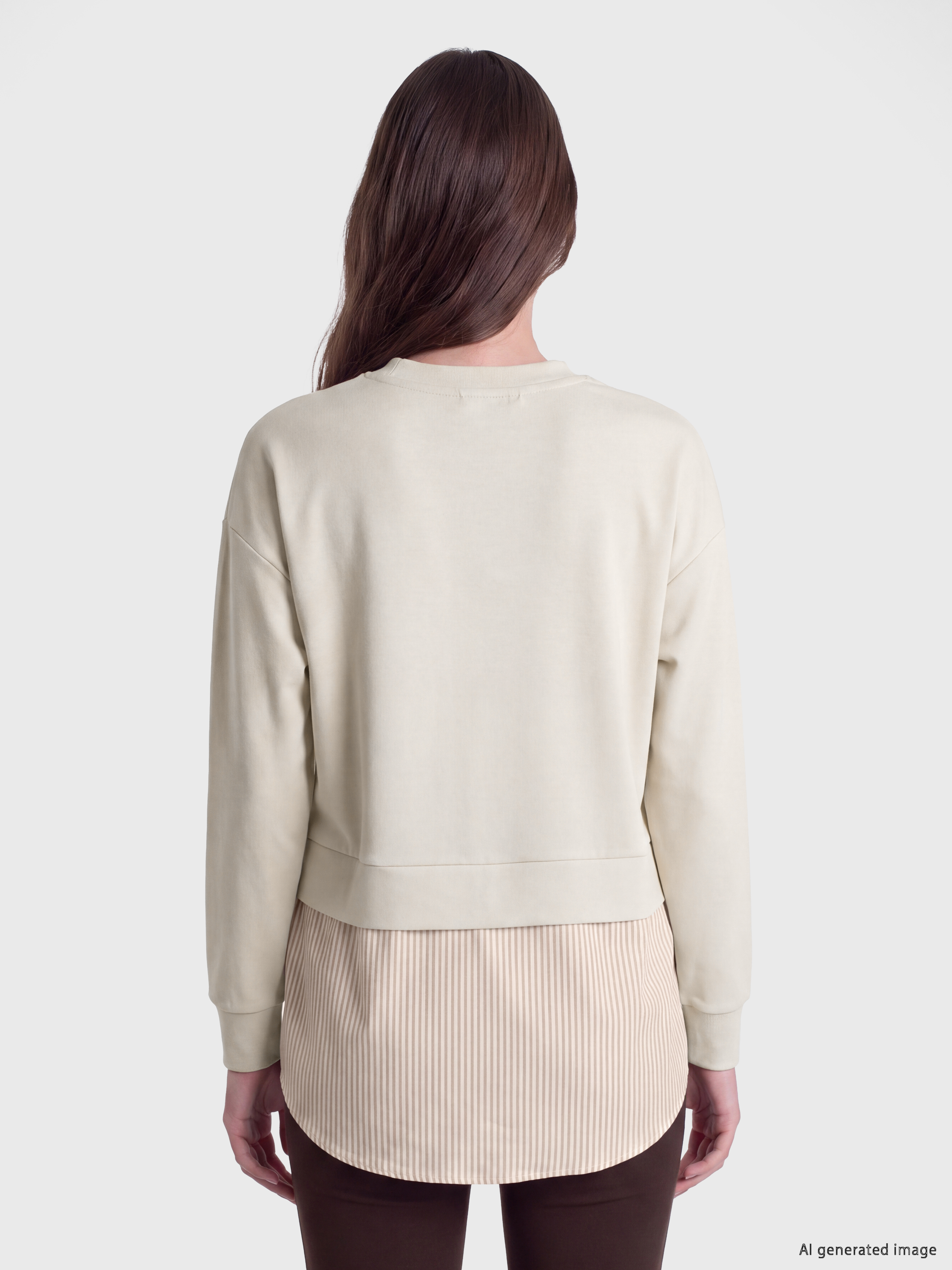 LCW Modest Soft Touch Çizgili Kadın Sweatshirt Tunik görsel 4