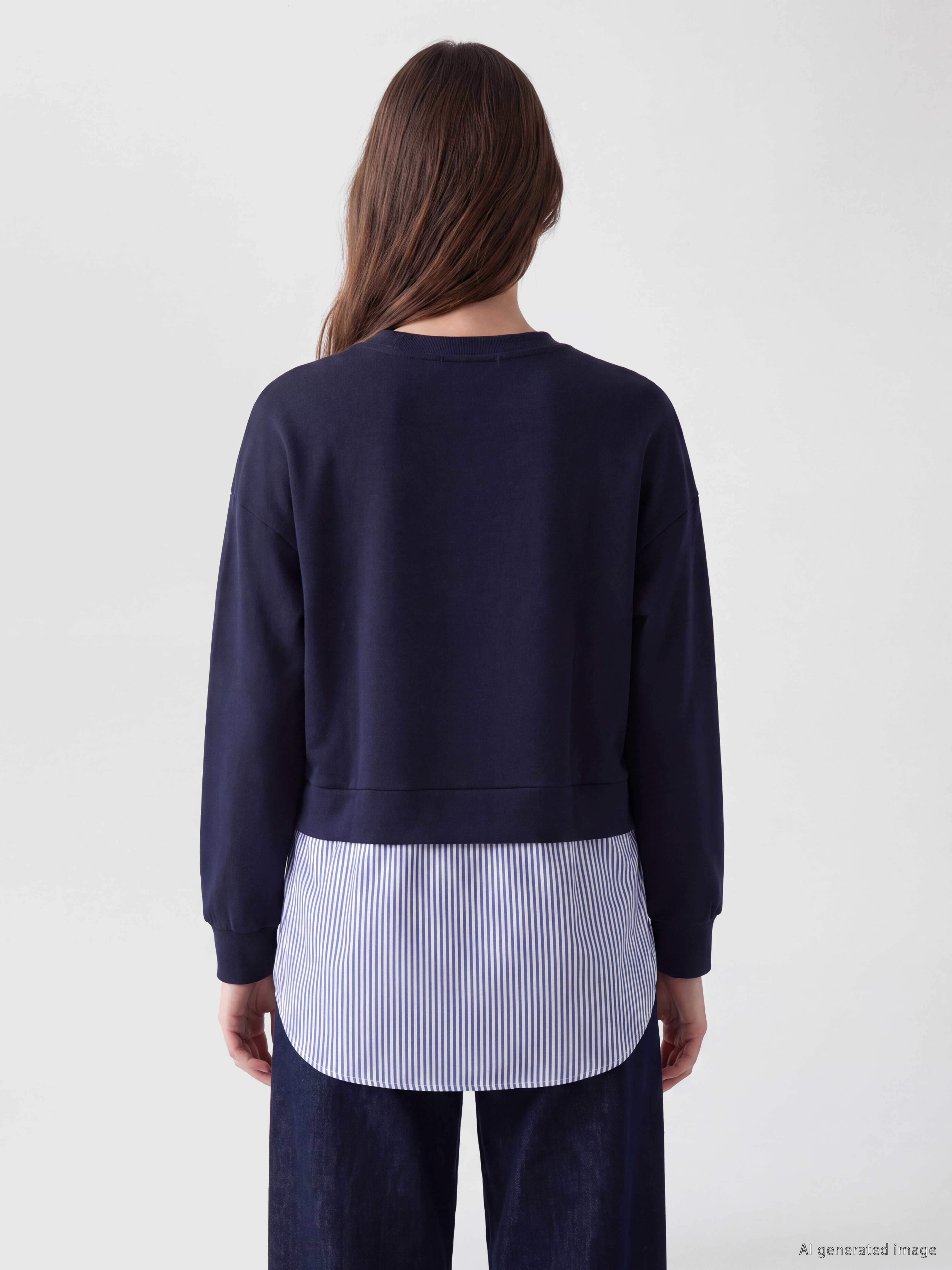 LCW Modest Soft Touch Çizgili Kadın Sweatshirt Tunik görsel 4