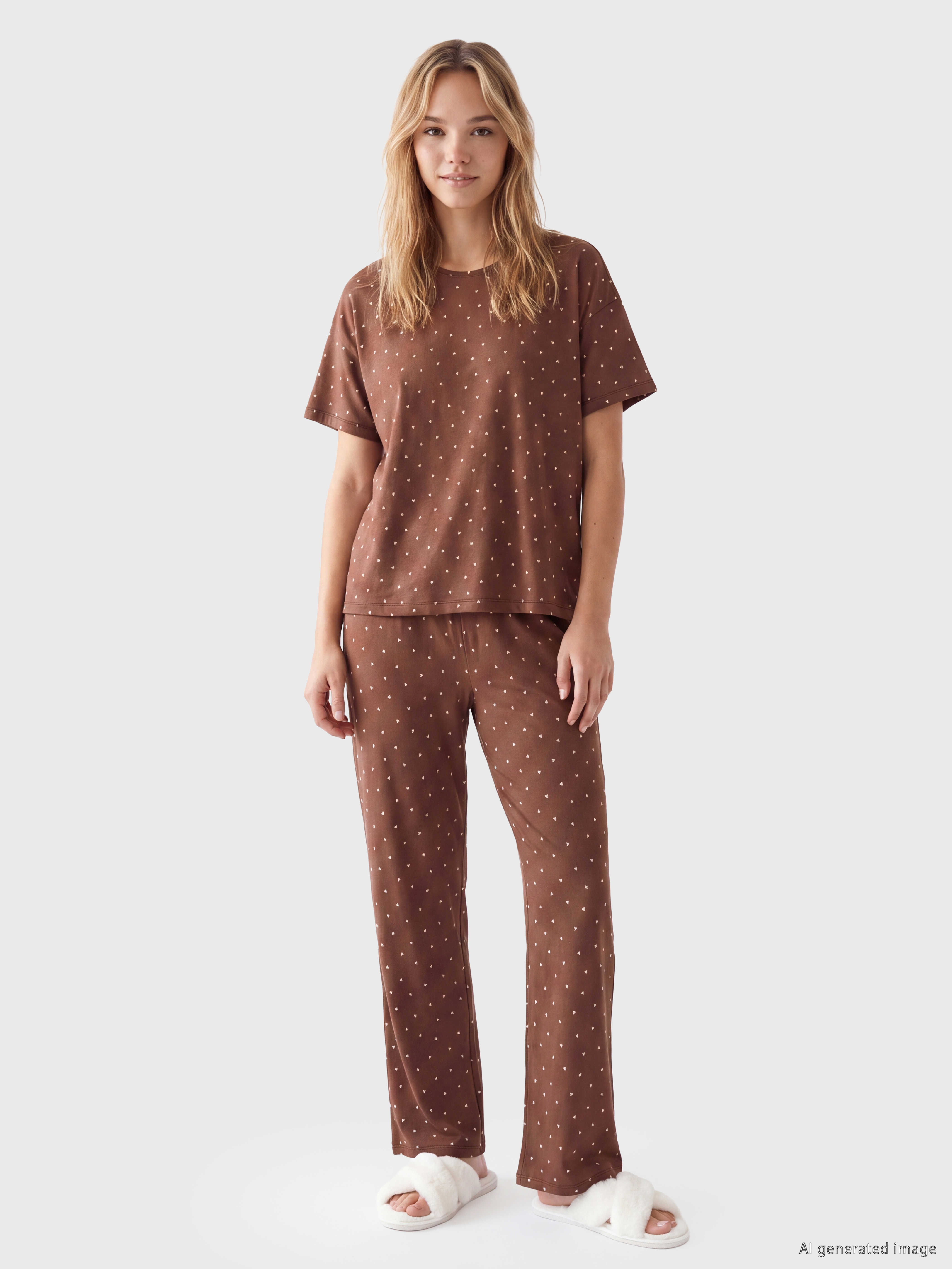 LCW DREAM Bisiklet Yaka Desenli Kadın Pijama Takımı