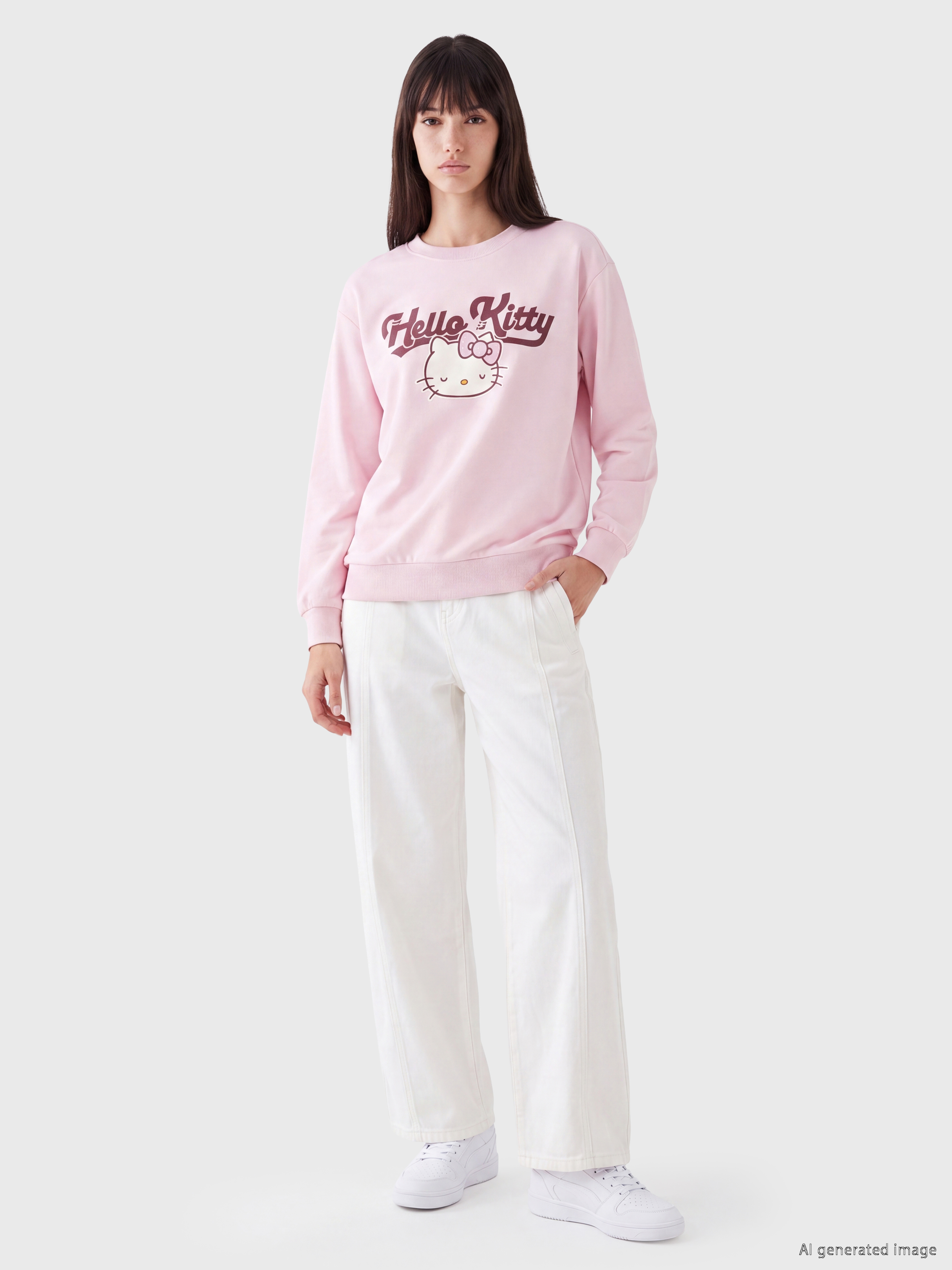 XSIDE Hello Kitty Baskılı Oversize Kadın Kalın Sweatshirt görsel 2