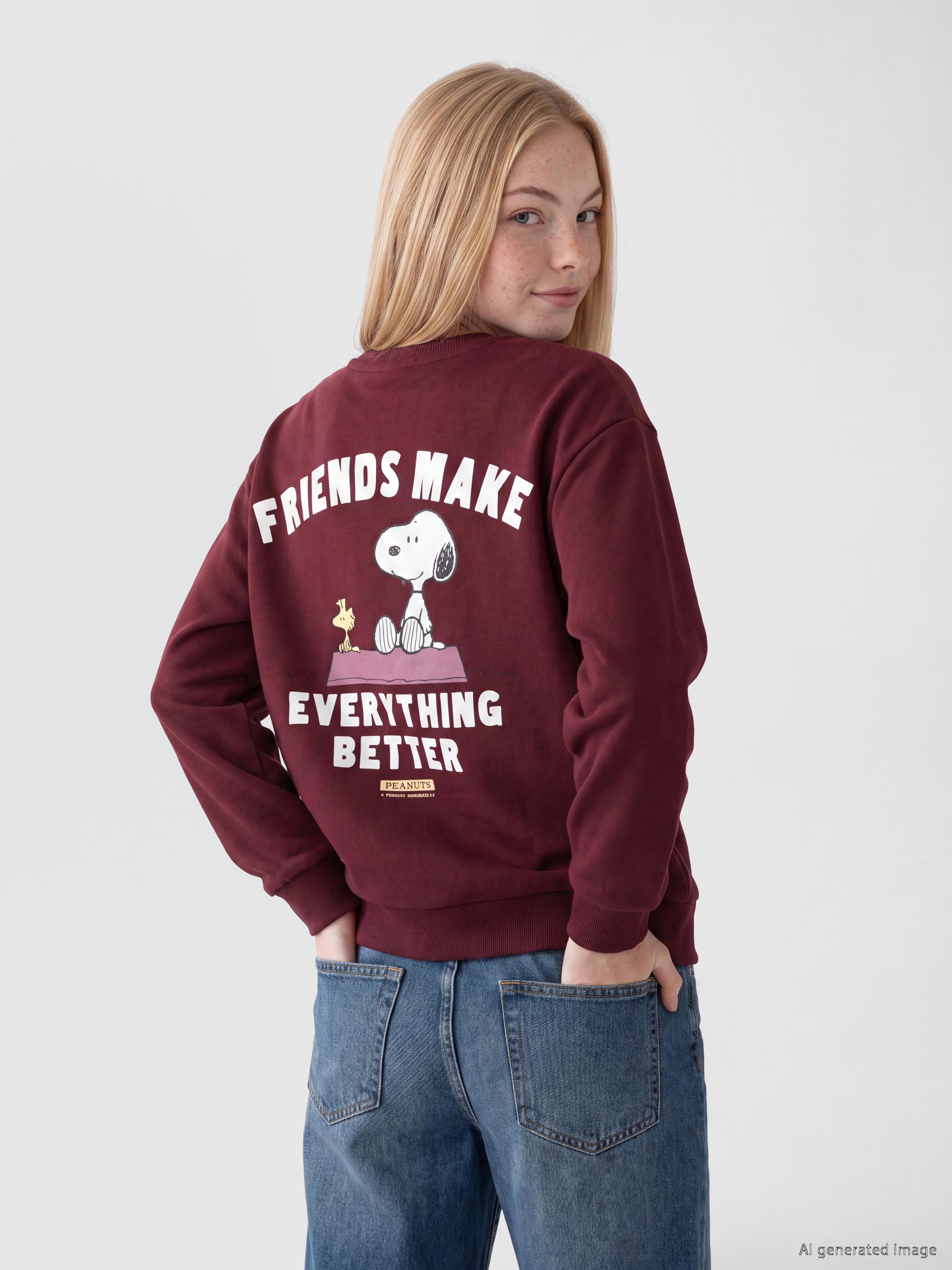 XSIDE Snoopy Baskılı Kalın Oversize Kadın Sweatshirt