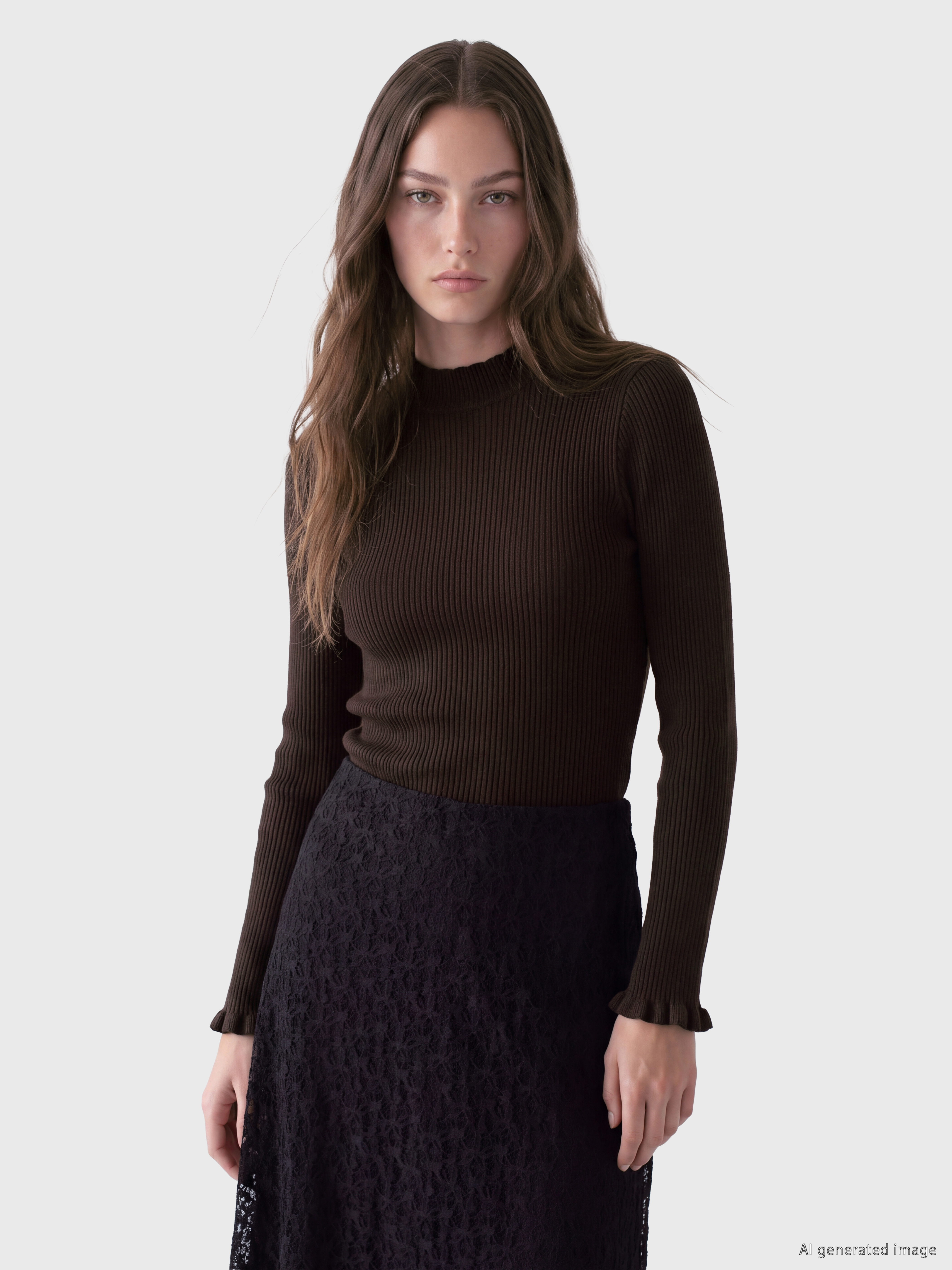 LCW Modest Dik Yaka Çizgili Kadın Triko Kazak görsel 2