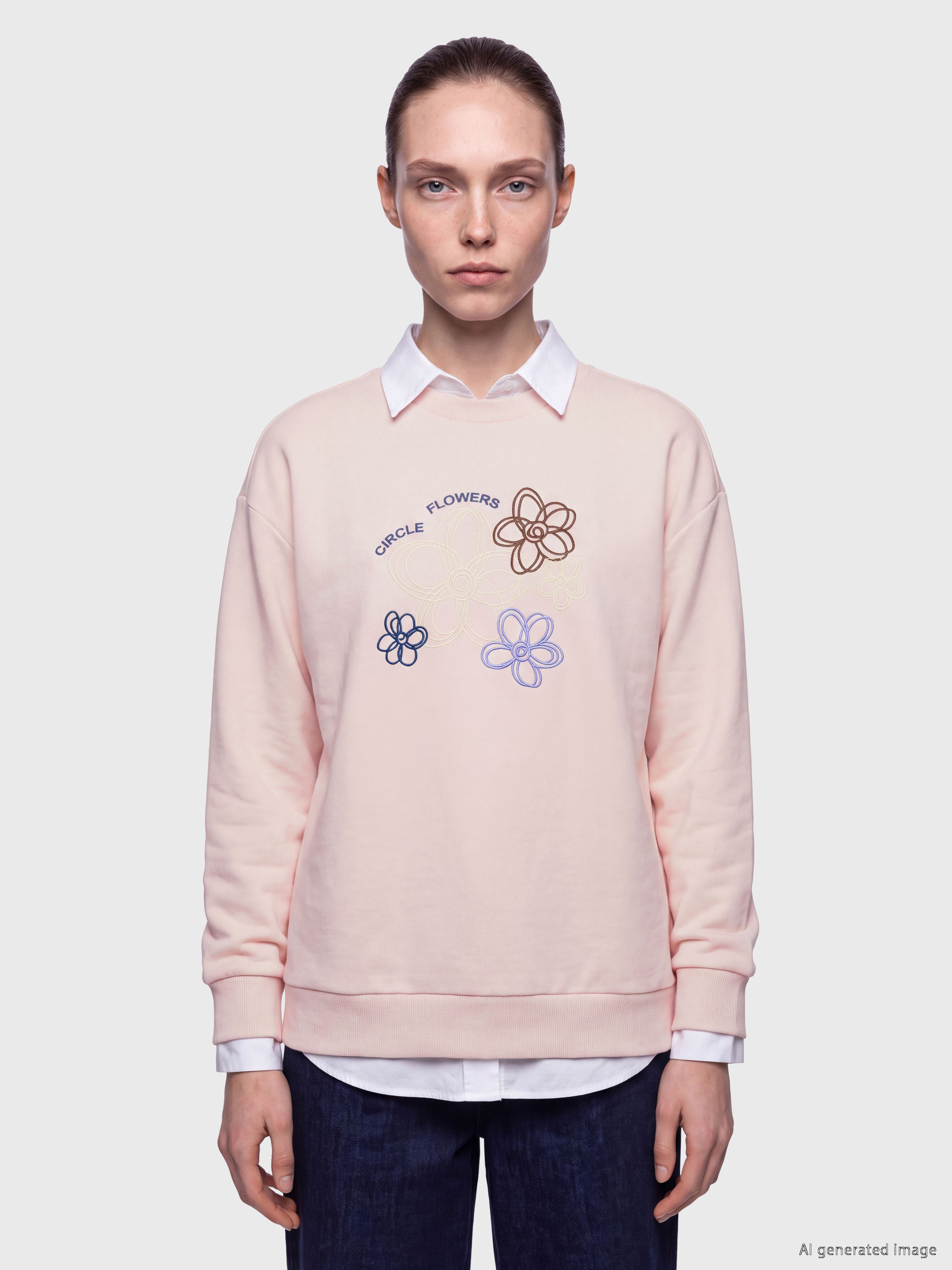 LCW Comfort Çiçek Nakışlı Kadın Kalın Sweatshirt
