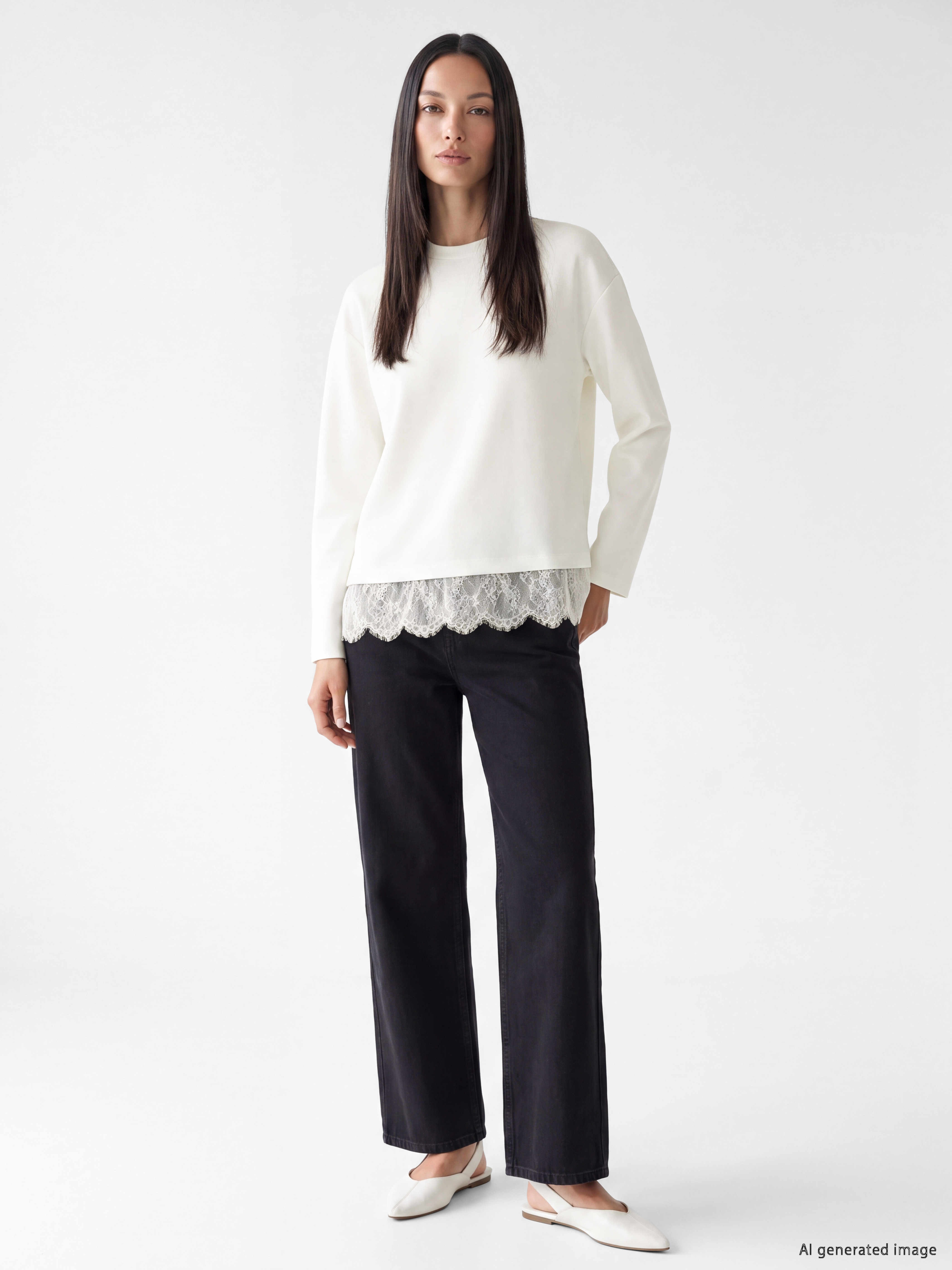 LCW Comfort Dantel Detaylı Soft Touch Kadın Sweatshirt görsel 2