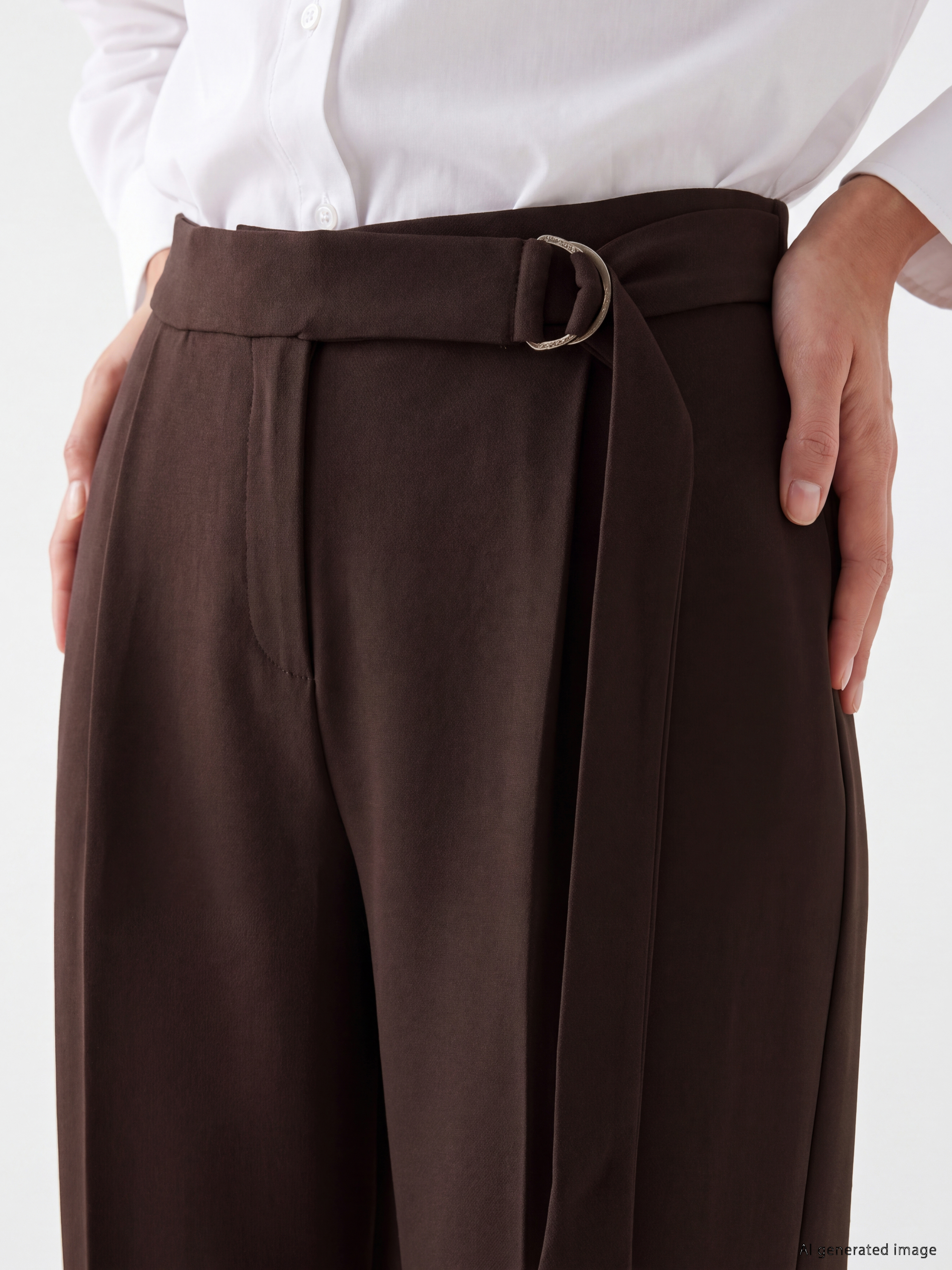 LCWAIKIKI Classic Beli Kemerli Pileli Kadın Krep Pantolon görsel 3