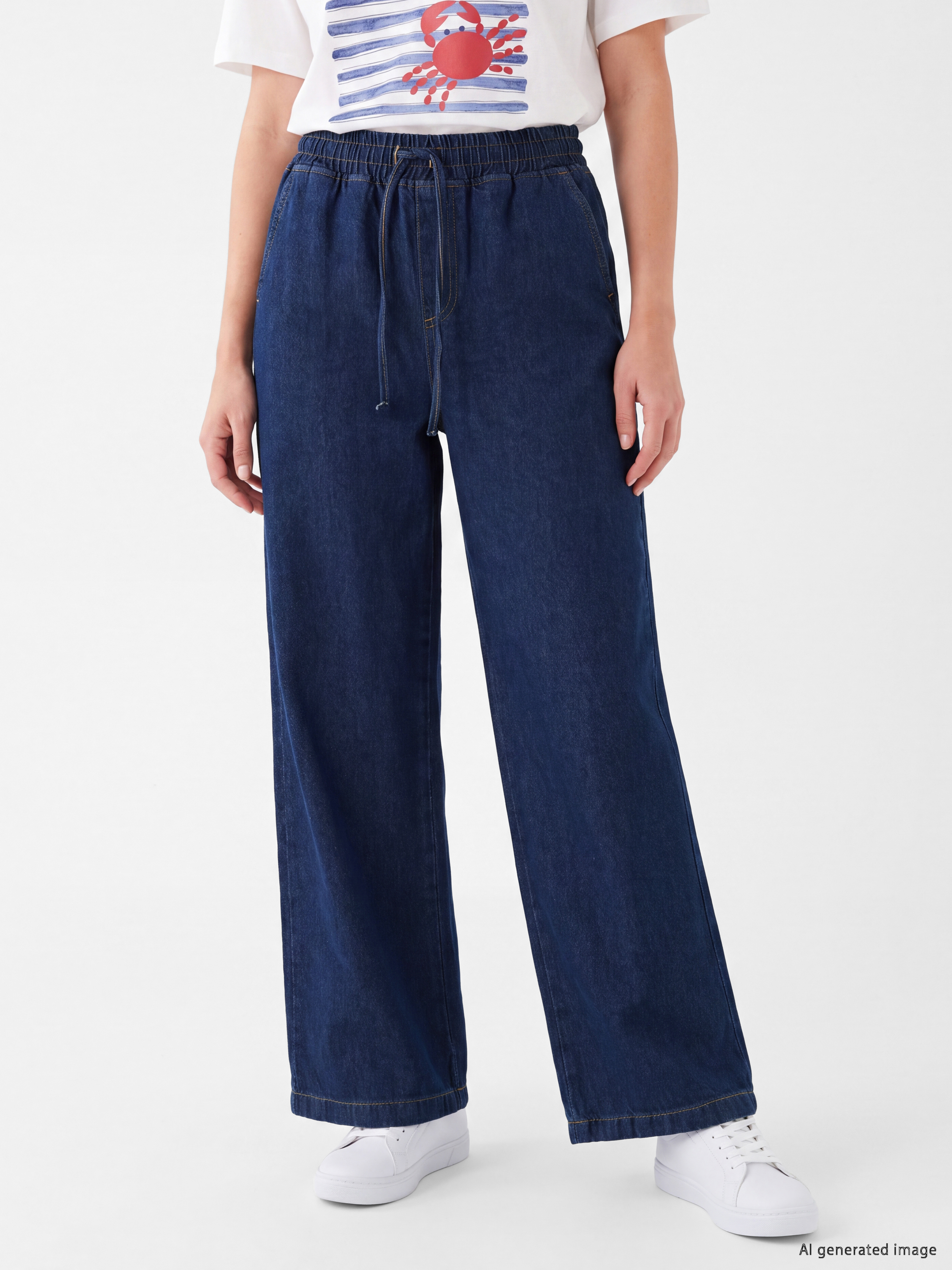 LCW Comfort Beli Lastikli Wideleg Kadın Jean Pantolon görsel 2