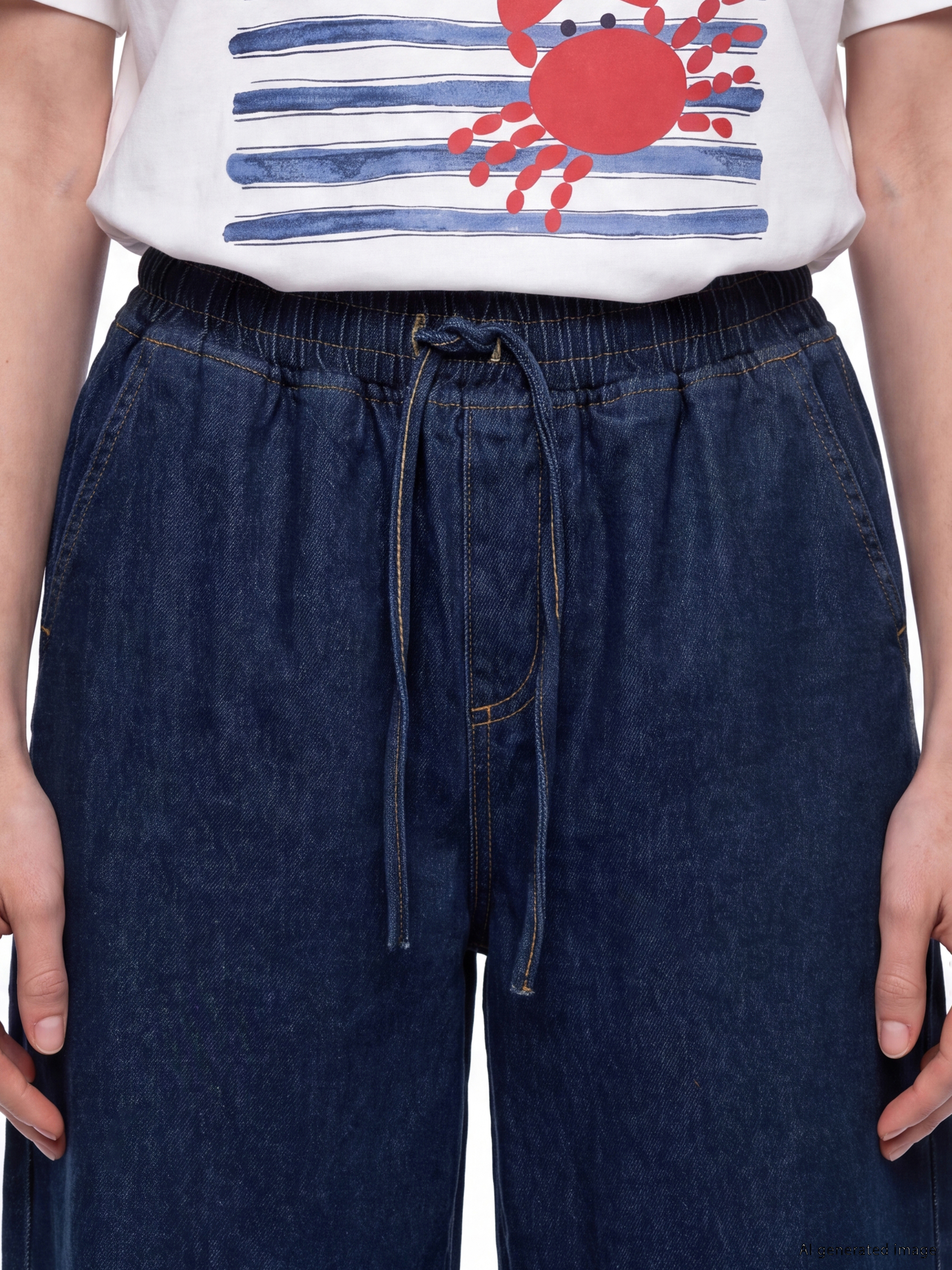 LCW Comfort Beli Lastikli Wideleg Kadın Jean Pantolon görsel 3