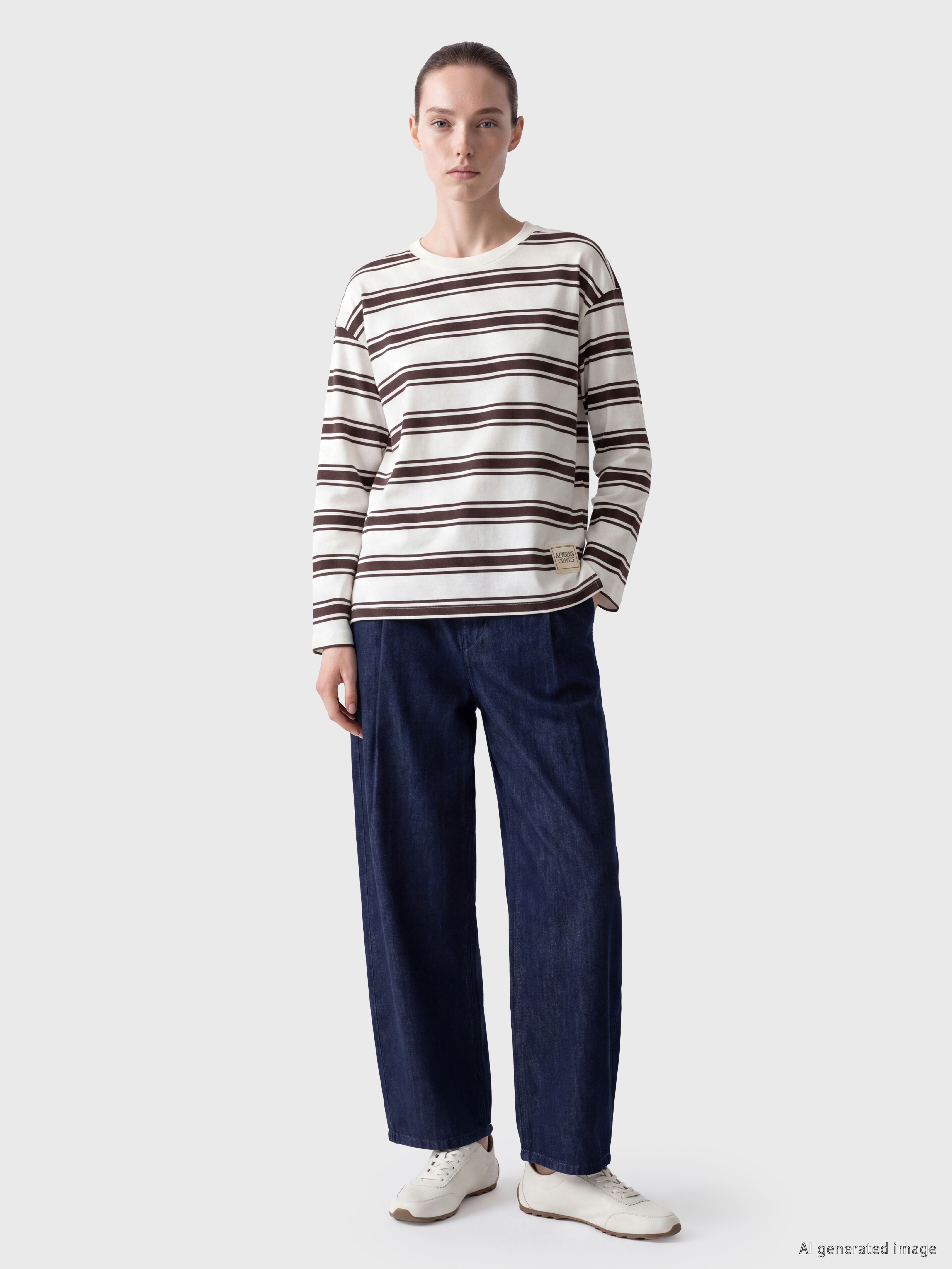 LCW Comfort Bisiklet Yaka Çizgili Kadın Sweatshirt görsel 2