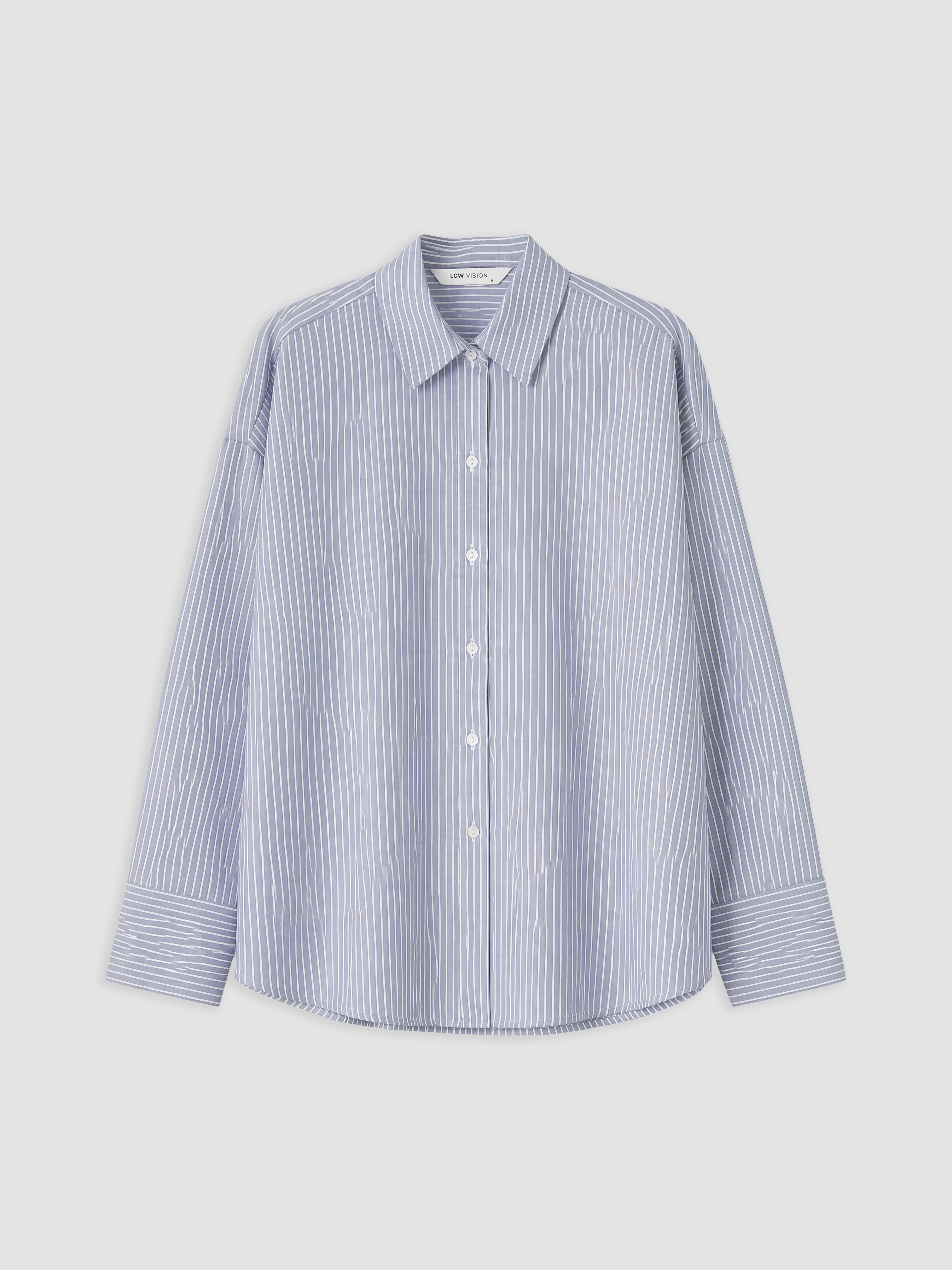 LCW Vision Çizgili Oversize Oxford Kadın Gömlek görsel 5