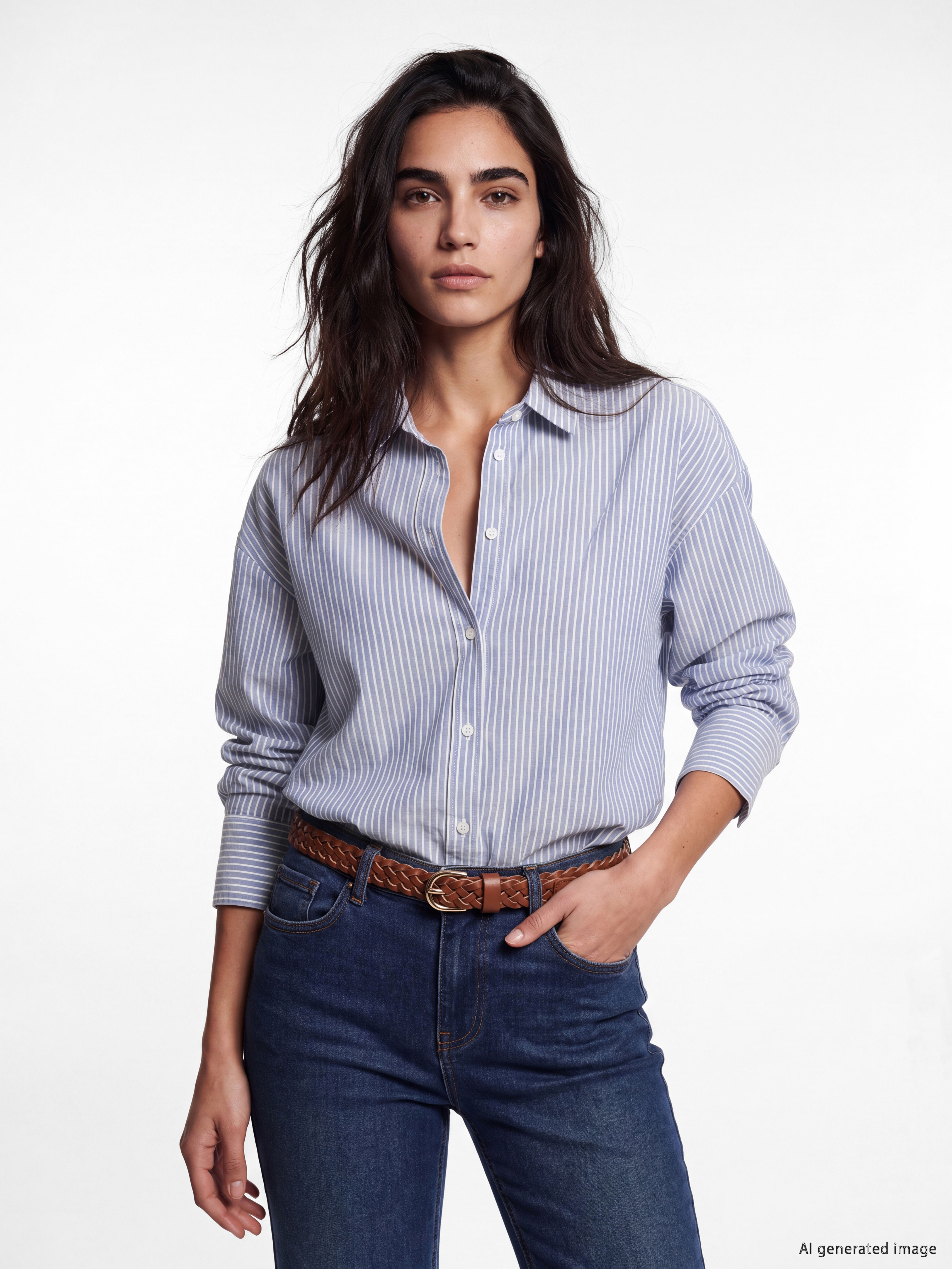 LCW Vision Çizgili Oversize Oxford Kadın Gömlek