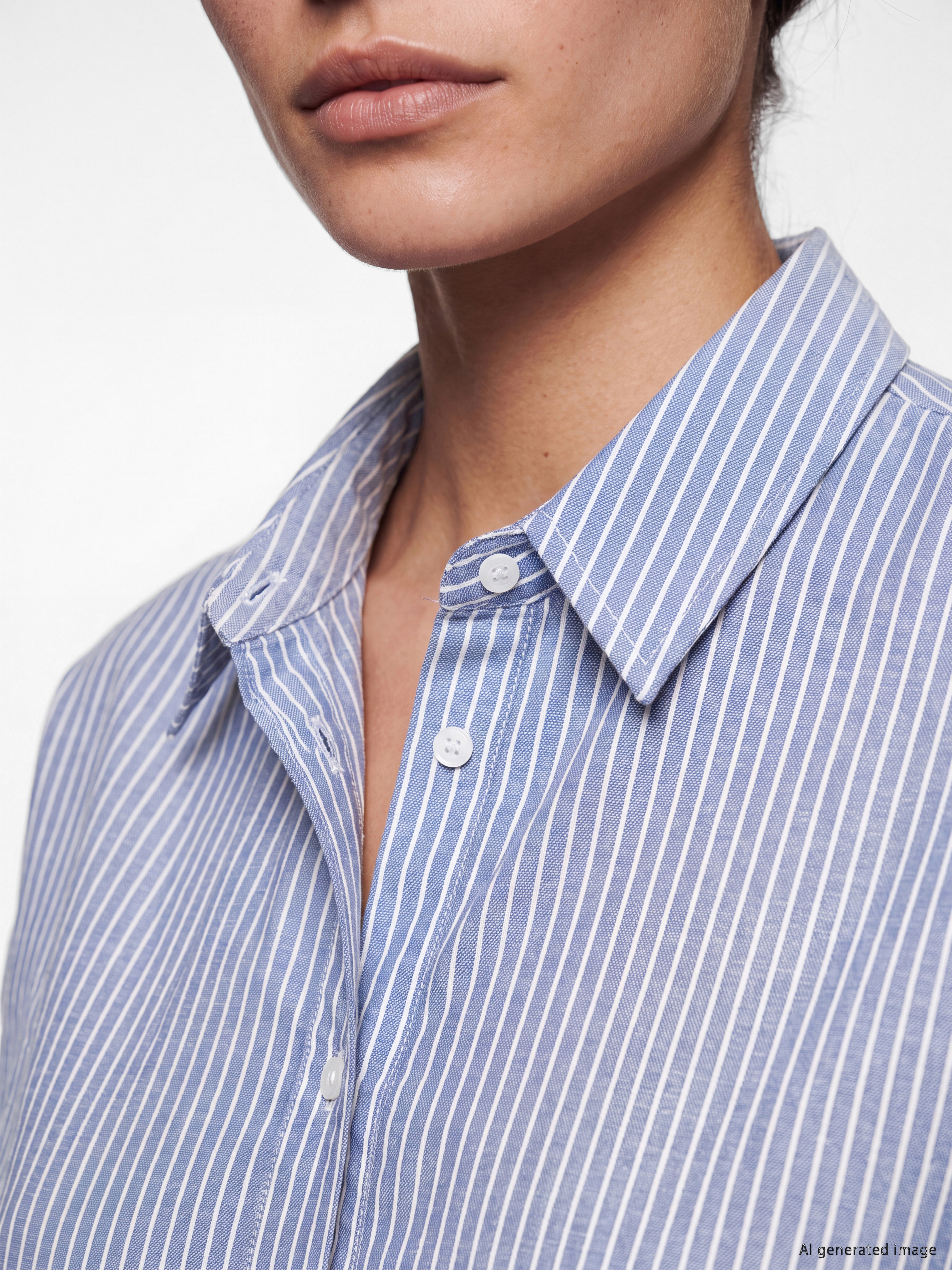 LCW Vision Çizgili Oversize Oxford Kadın Gömlek görsel 3