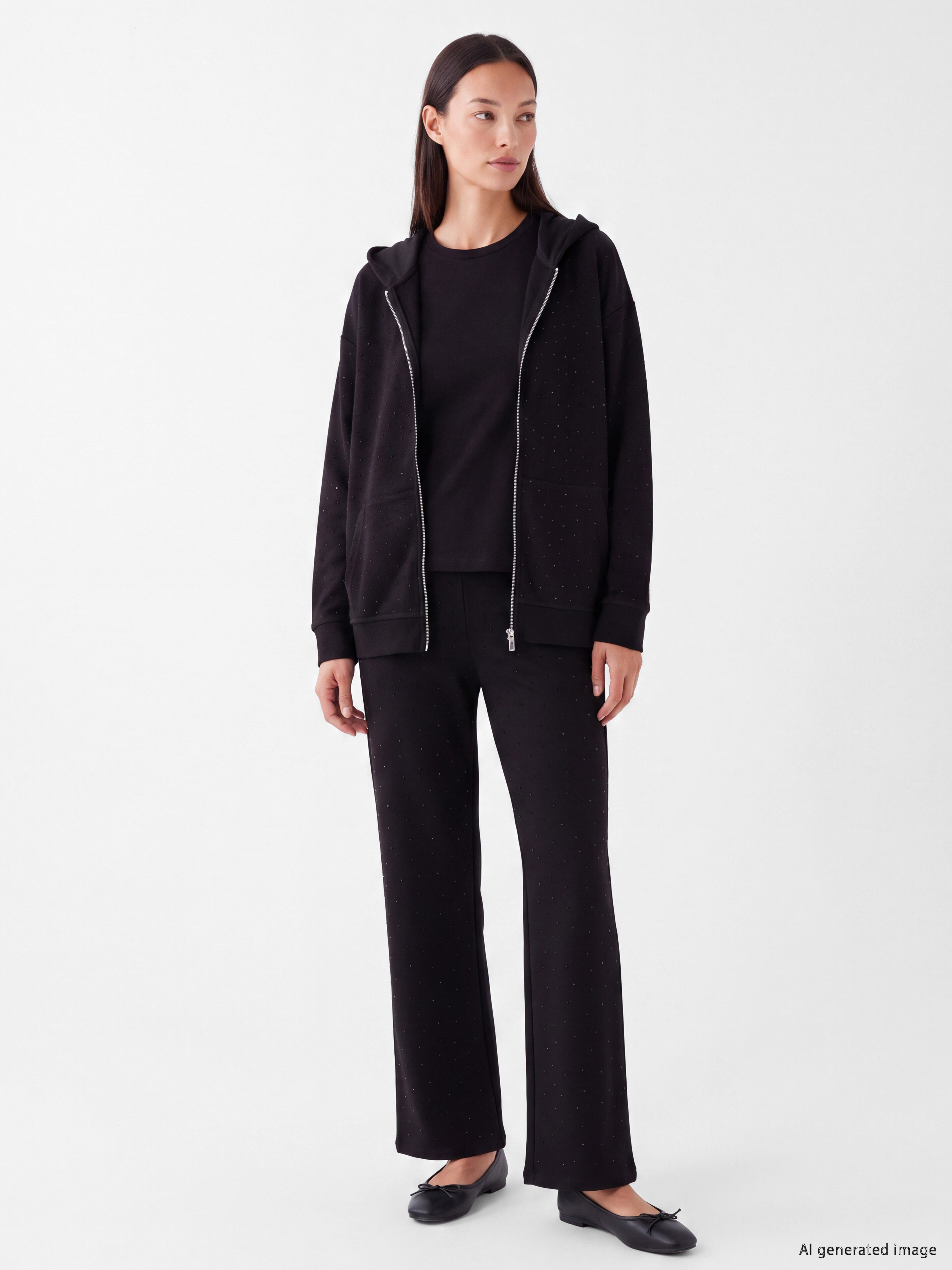 LCW EVERYDAY Soft Touch Taşlı Kadın Fermuarlı Sweatshirt görsel 2