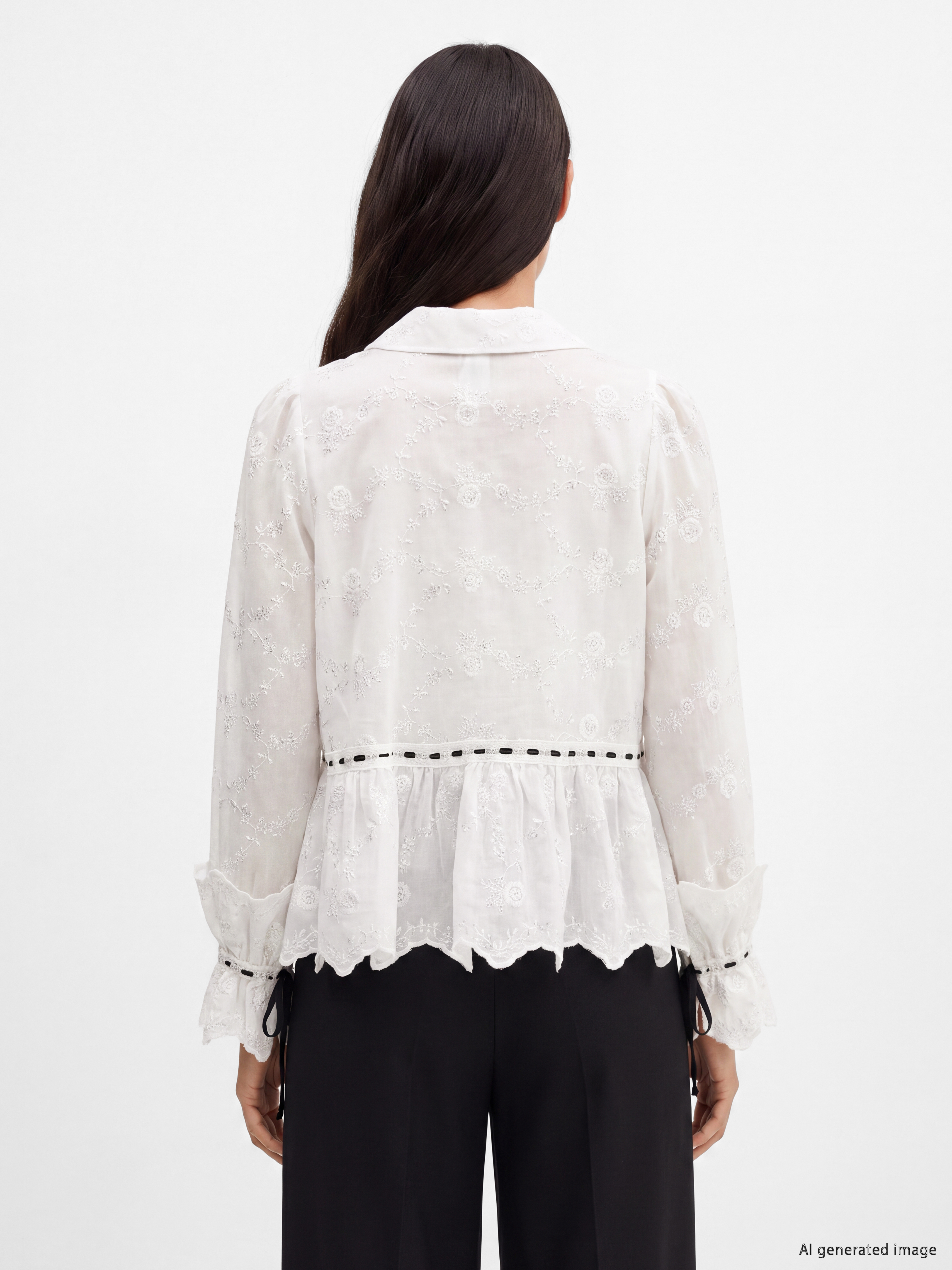 LCW STUDIO Çiçek Nakışlı Brode Kadın Gömlek görsel 4