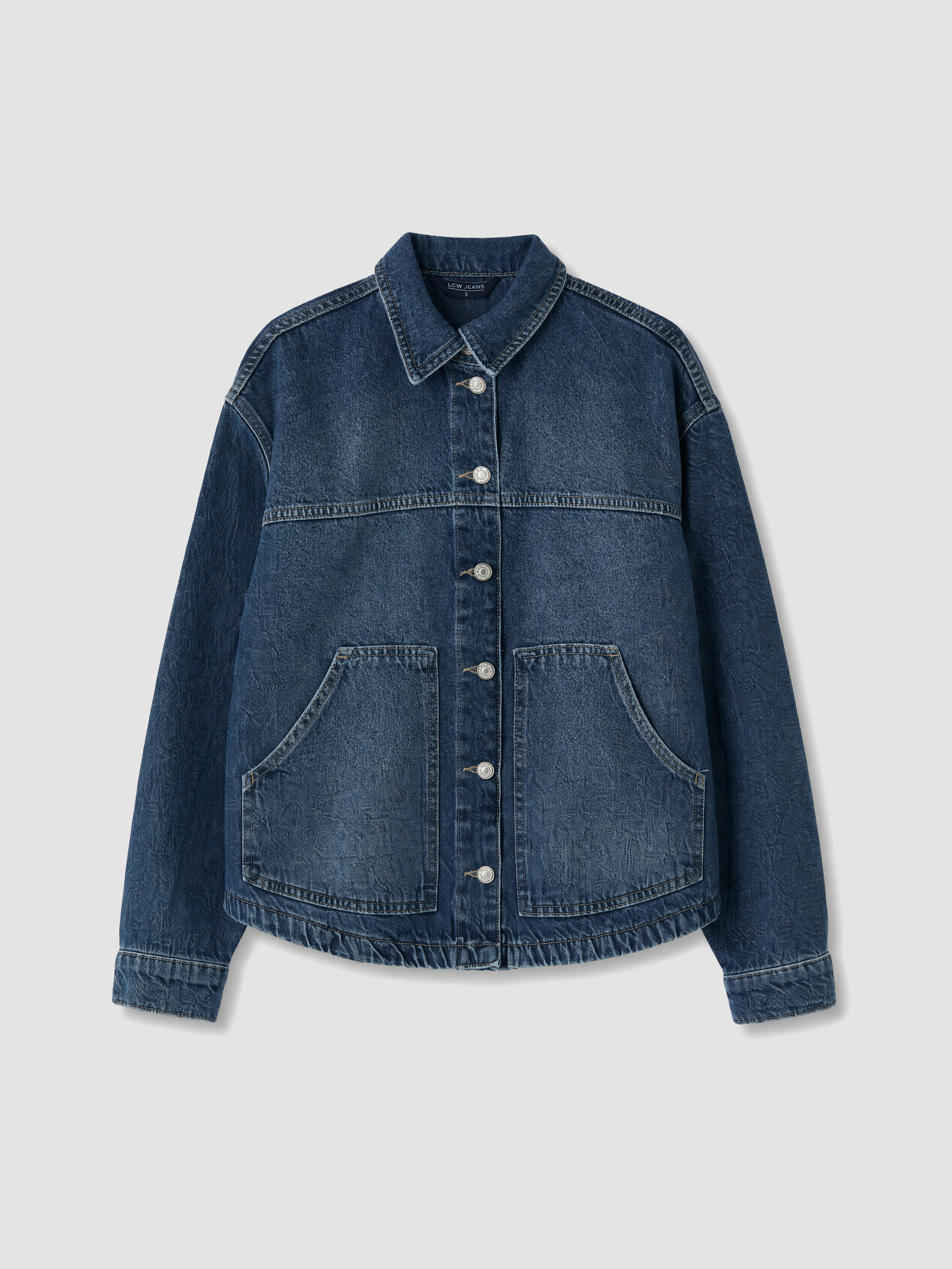 LCW Vision Gömlek Yaka Oversize Kadın Jean Ceket görsel 5