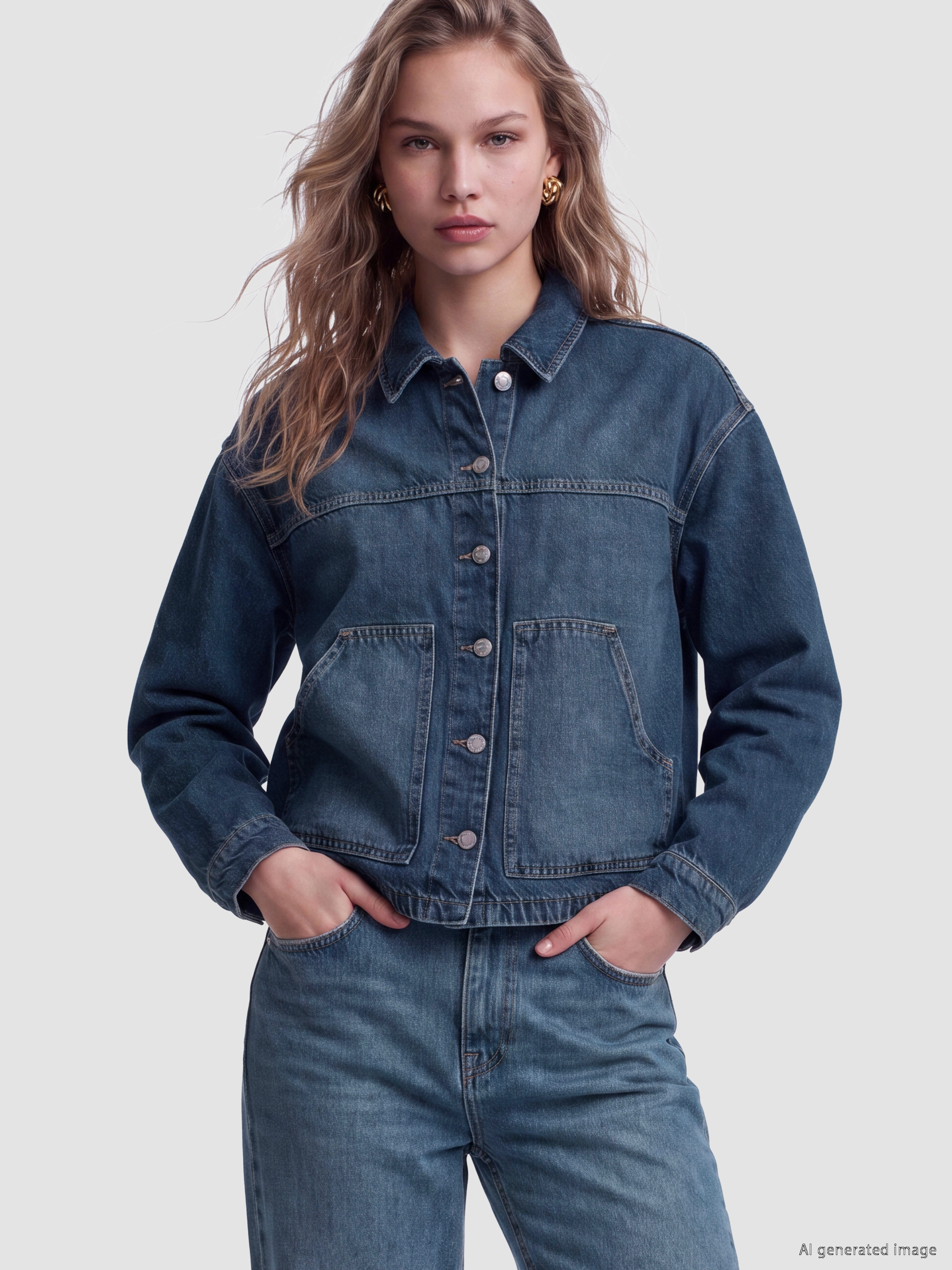 LCW Vision Gömlek Yaka Oversize Kadın Jean Ceket