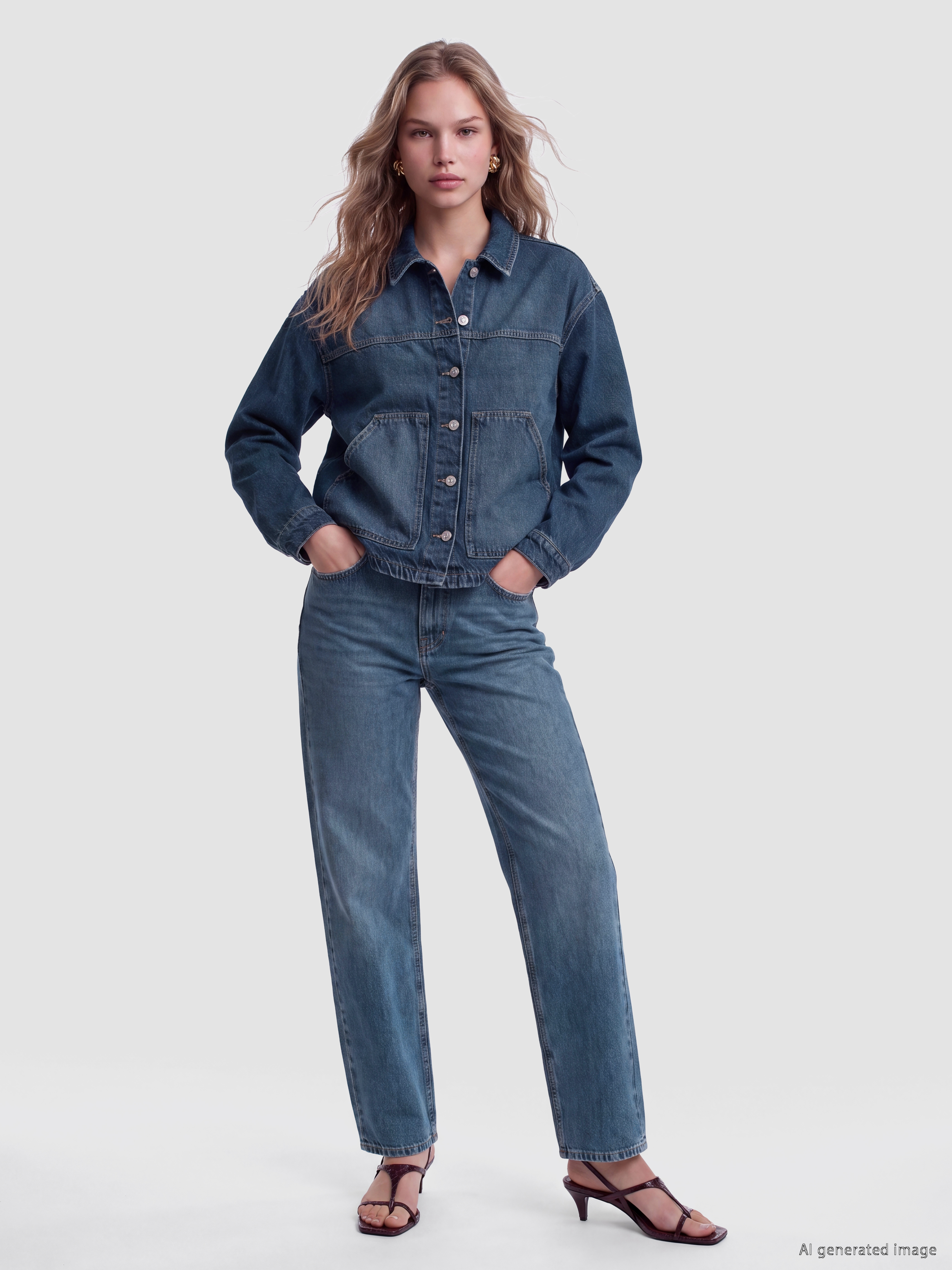 LCW Vision Gömlek Yaka Oversize Kadın Jean Ceket görsel 2