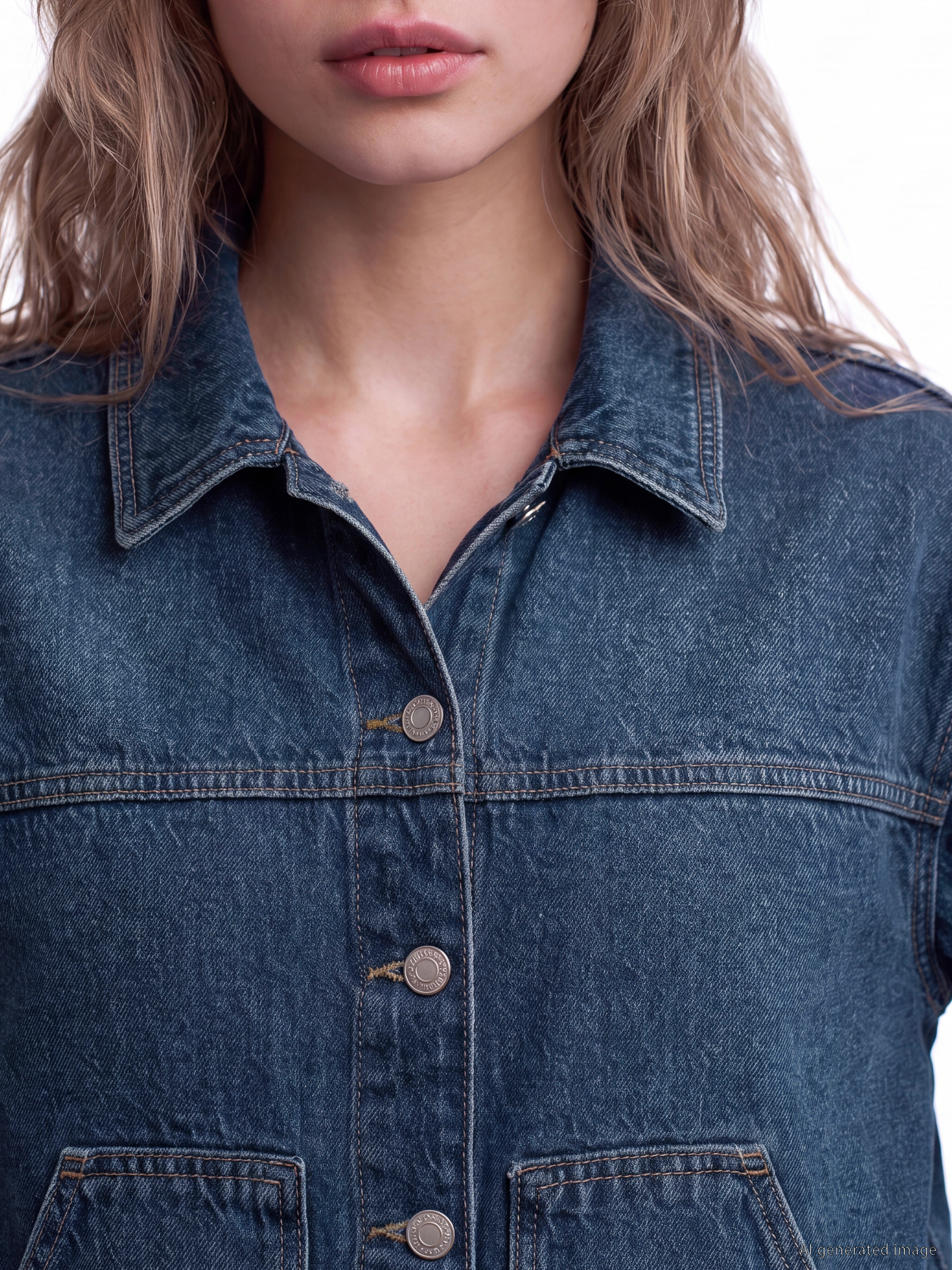 LCW Vision Gömlek Yaka Oversize Kadın Jean Ceket görsel 3