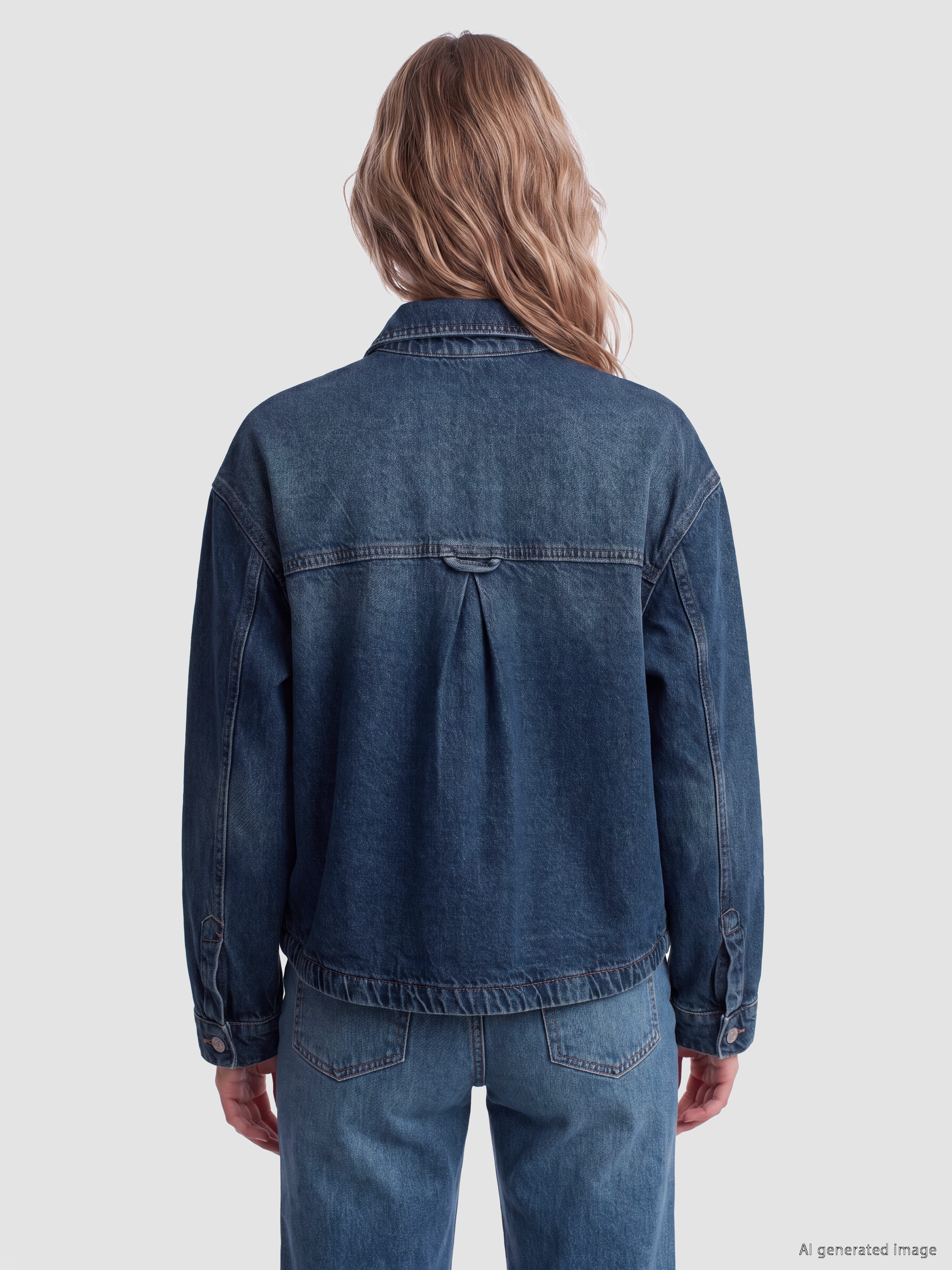LCW Vision Gömlek Yaka Oversize Kadın Jean Ceket görsel 4