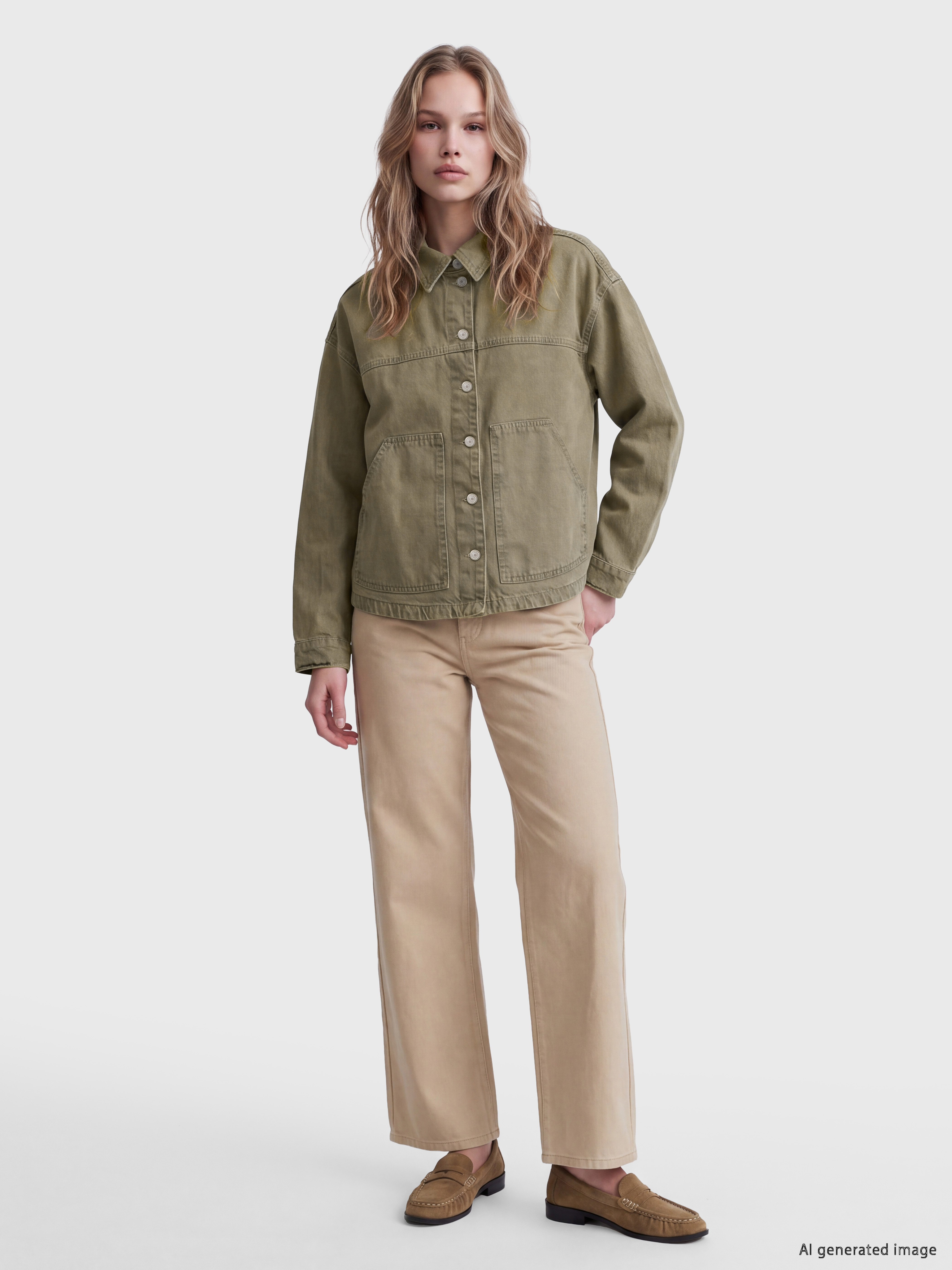 LCW Vision Gömlek Yaka Oversize Kadın Jean Ceket görsel 2