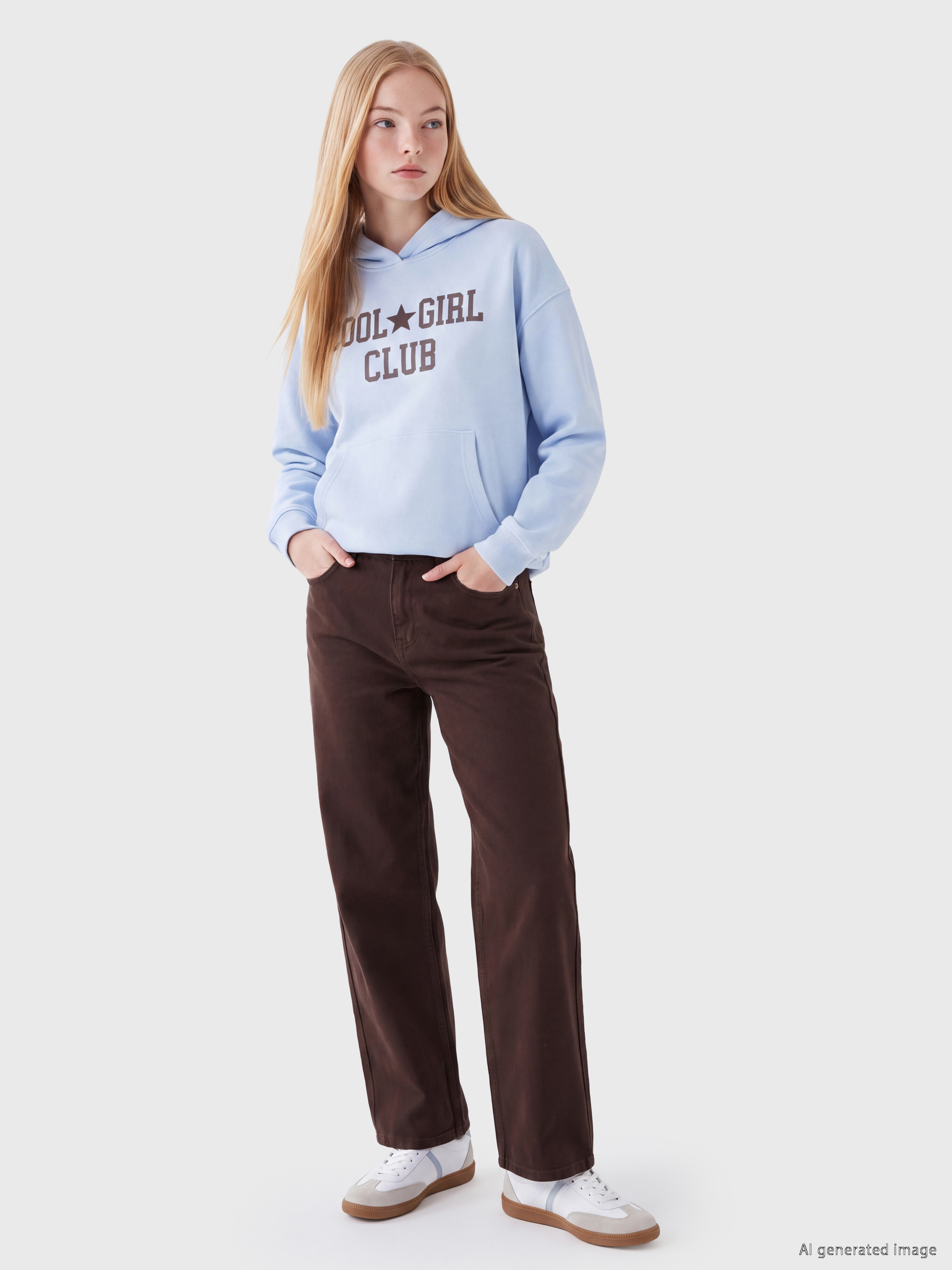 XSIDE Baskılı Kanguru Cepli Kadın Kalın Hoodie görsel 2