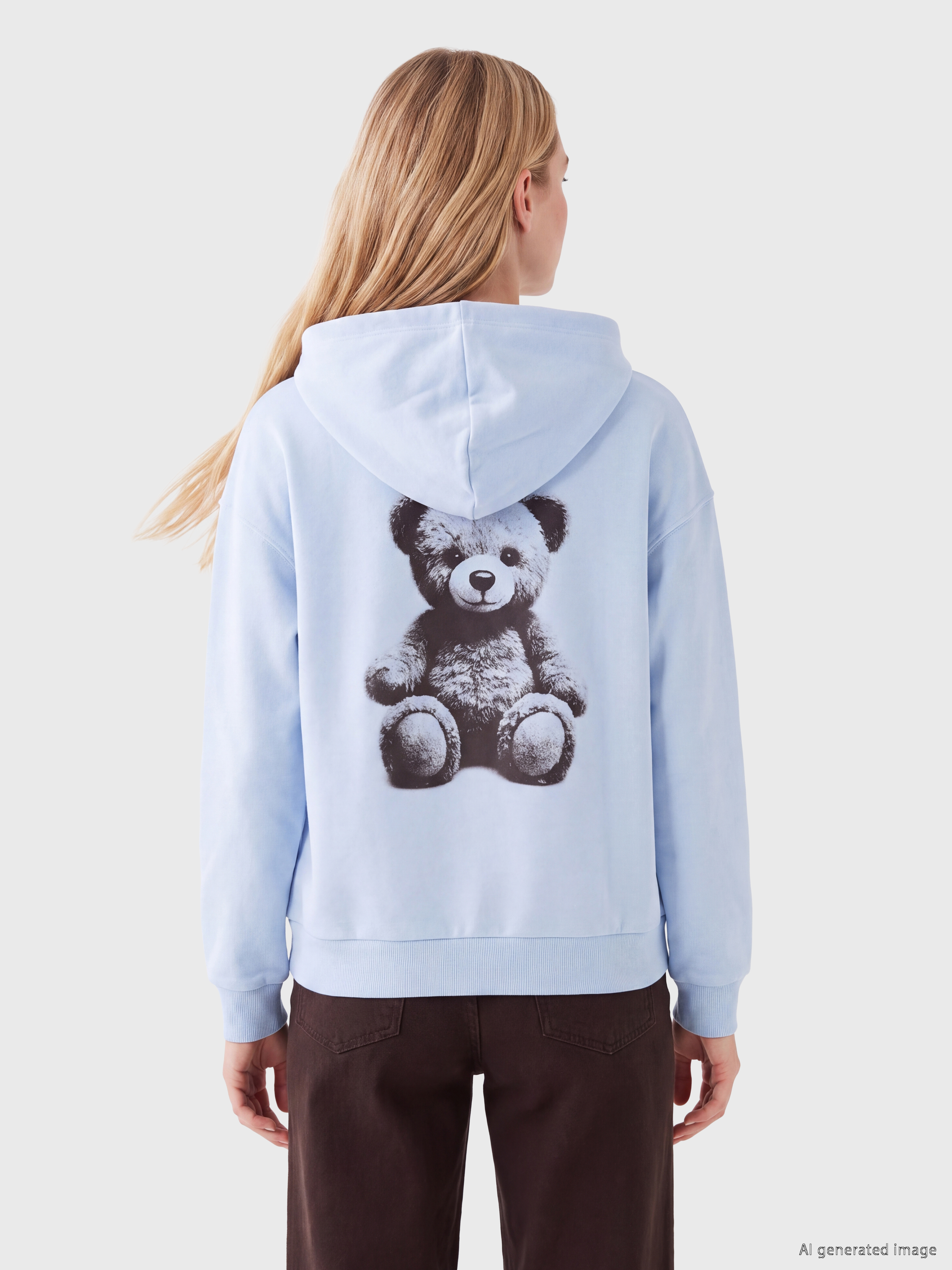 XSIDE Baskılı Kanguru Cepli Kadın Kalın Hoodie görsel 4