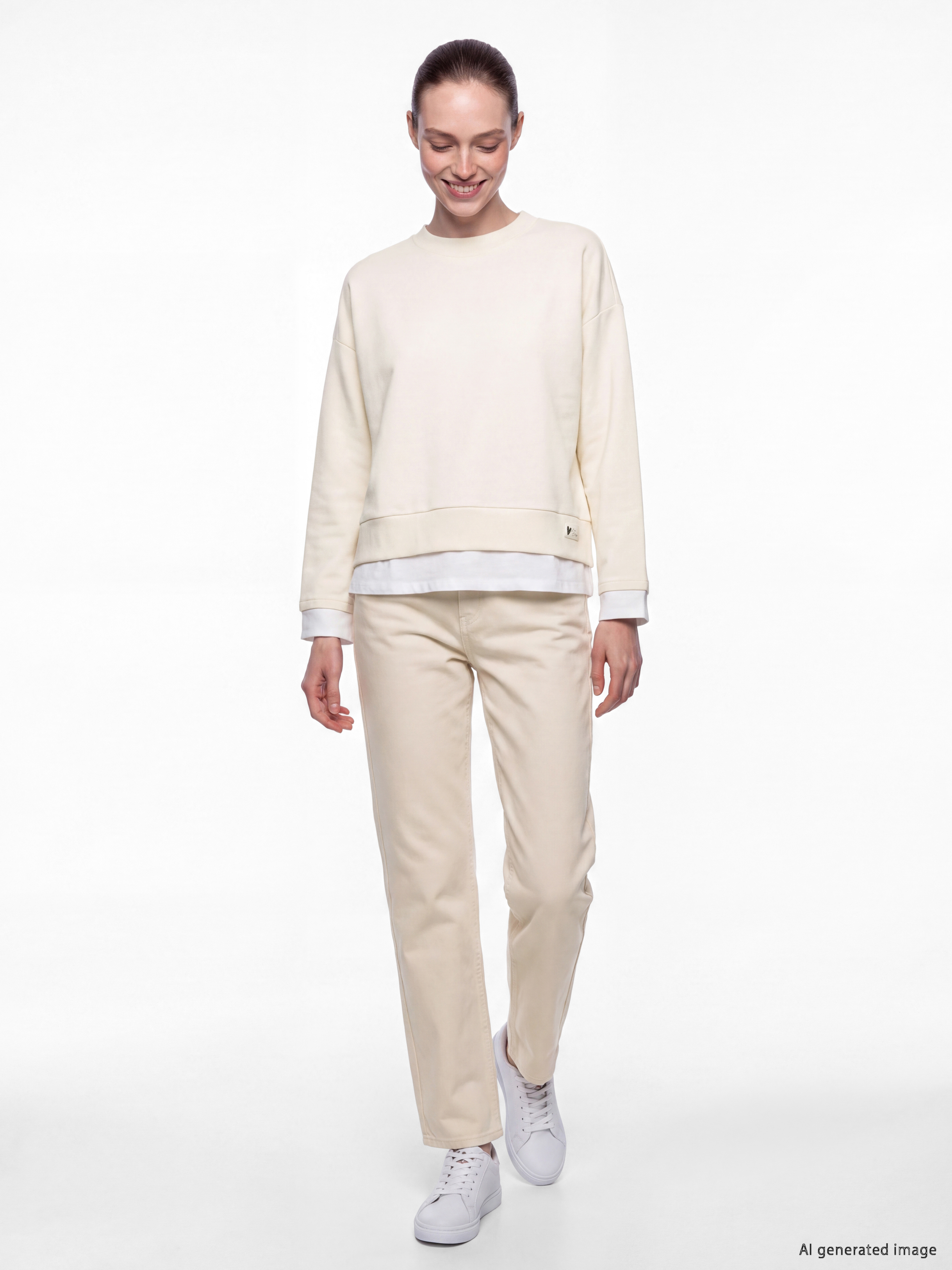 LCW Comfort Bisiklet Yaka Oversize Kadın Sweatshirt görsel 2